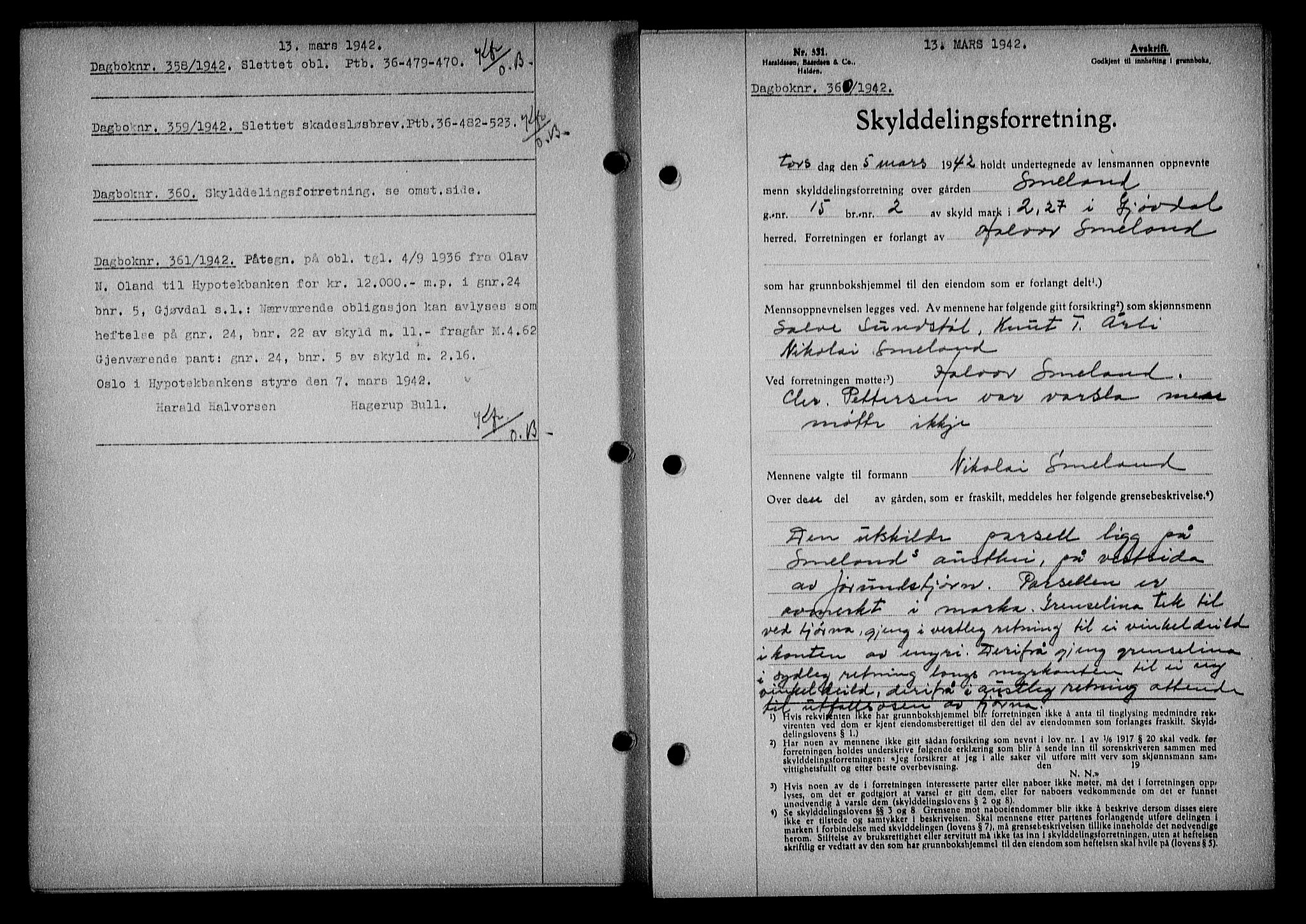 Nedenes sorenskriveri, SAK/1221-0006/G/Gb/Gba/L0049: Mortgage book no. A-III, 1941-1942, Diary no: : 360/1942
