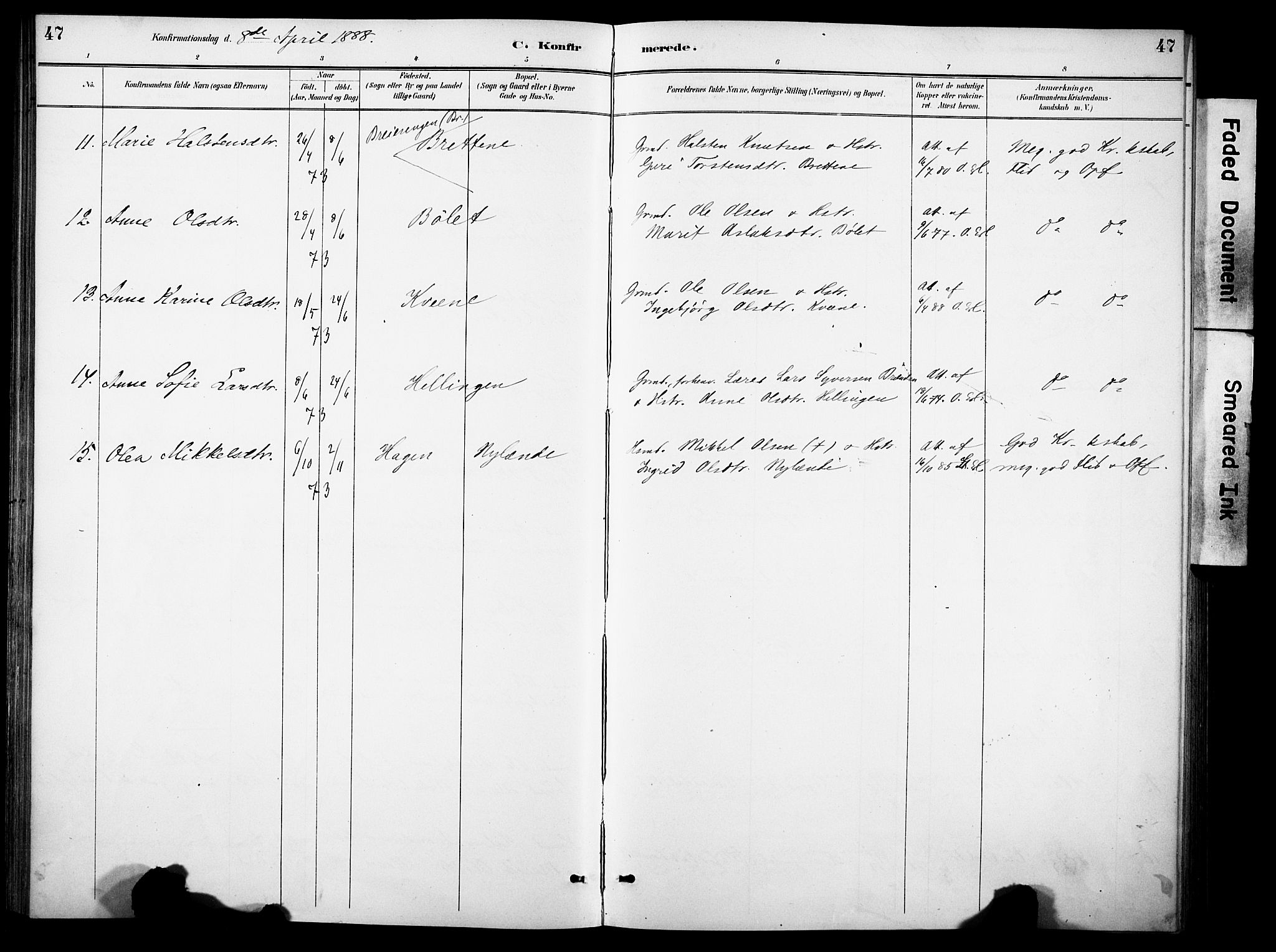 Sør-Aurdal prestekontor, SAH/PREST-128/H/Ha/Haa/L0010: Parish register (official) no. 10, 1886-1906, p. 47