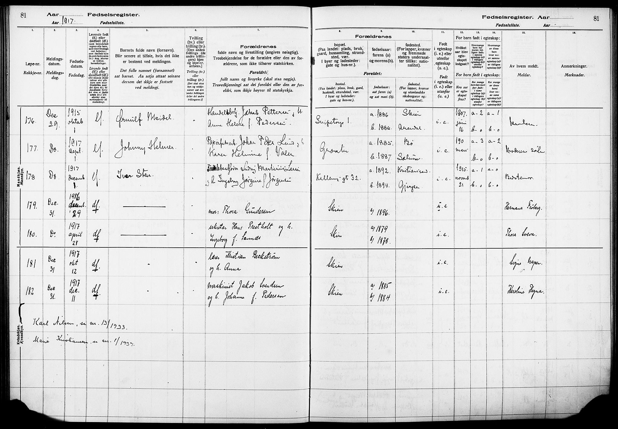 Skien kirkebøker, SAKO/A-302/J/Ja/L0001: Birth register no. 1, 1916-1920, p. 81