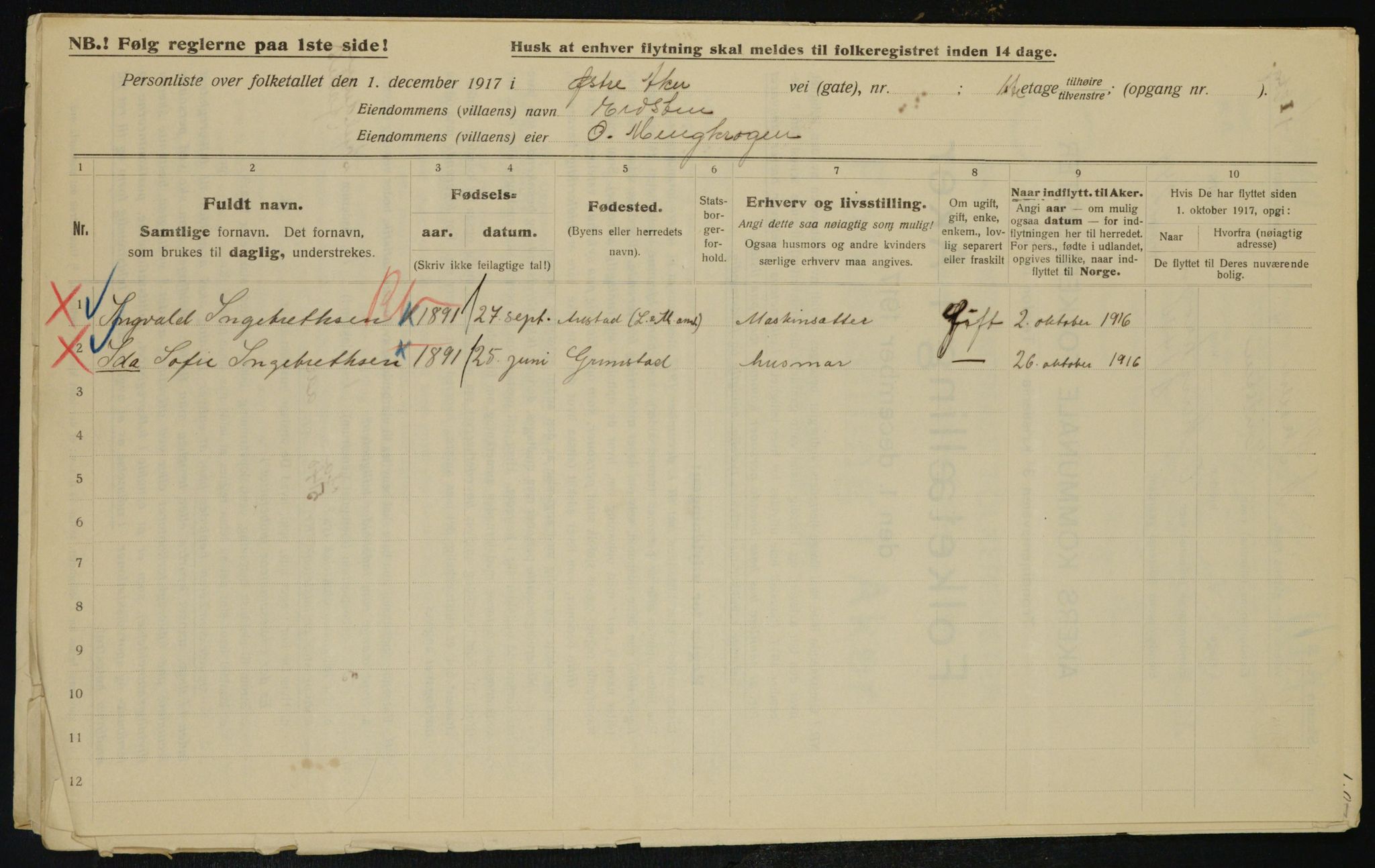 OBA, Municipal Census 1917 for Aker, 1917, p. 25667