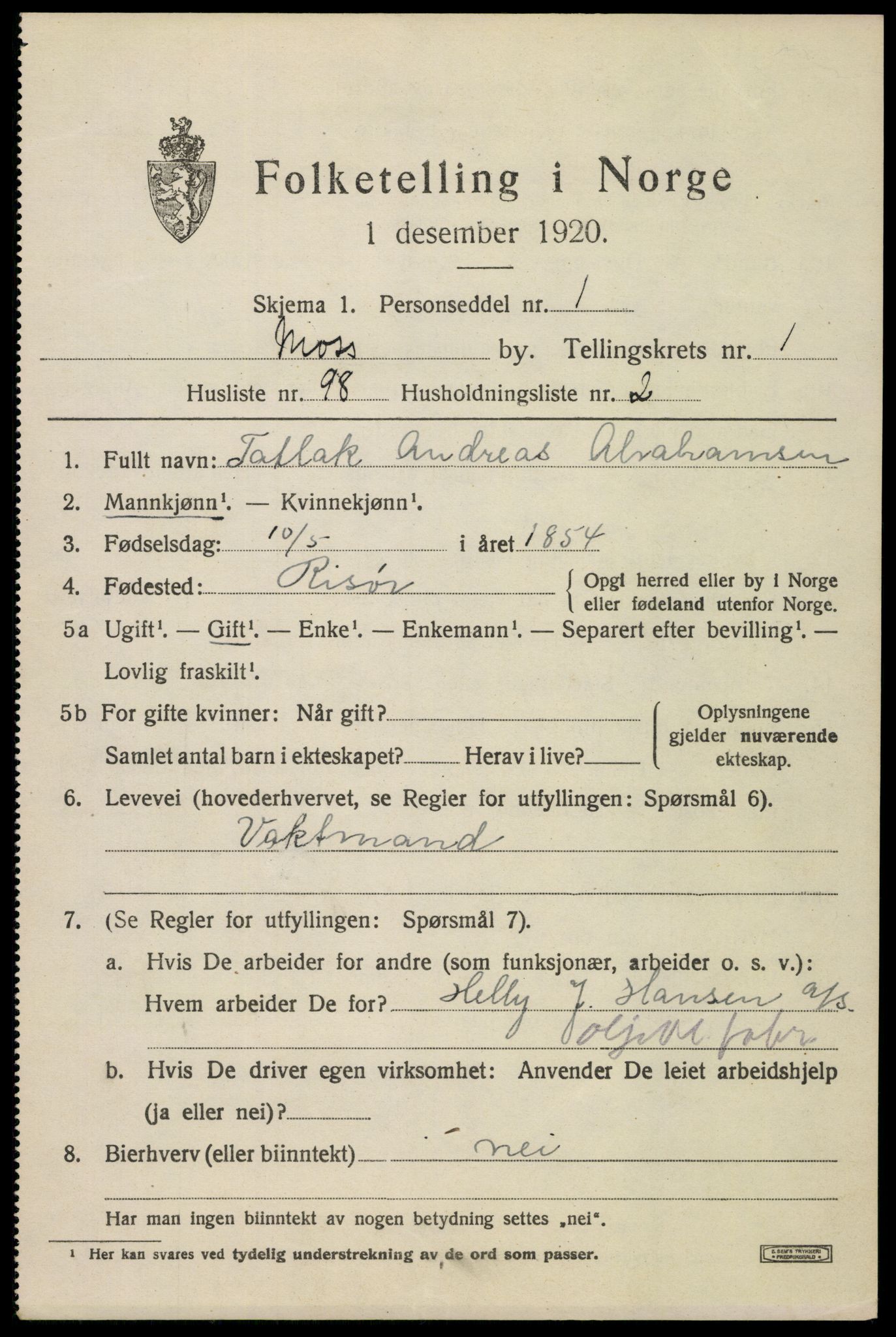 SAO, 1920 census for Moss, 1920, p. 8045