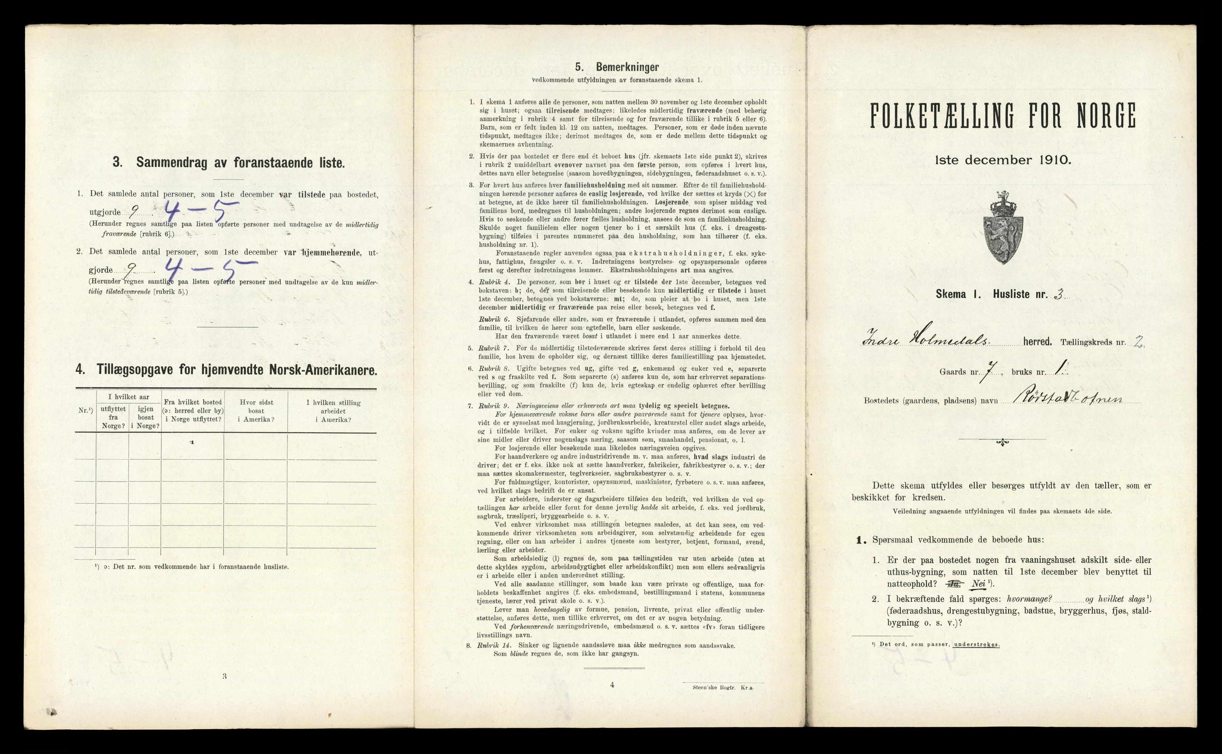 RA, 1910 census for Indre Holmedal, 1910, p. 122
