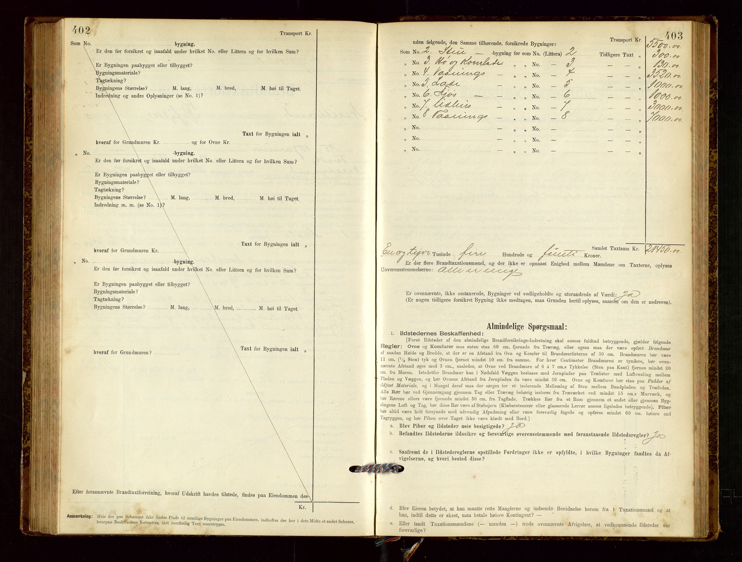 Nedstrand lensmannskontor, SAST/A-100236/Gob/L0001: "Brandtaxationsprotokol for Nerstrand Lensmandsdistrikt Ryfylke fogderi", 1895-1915, p. 402-403