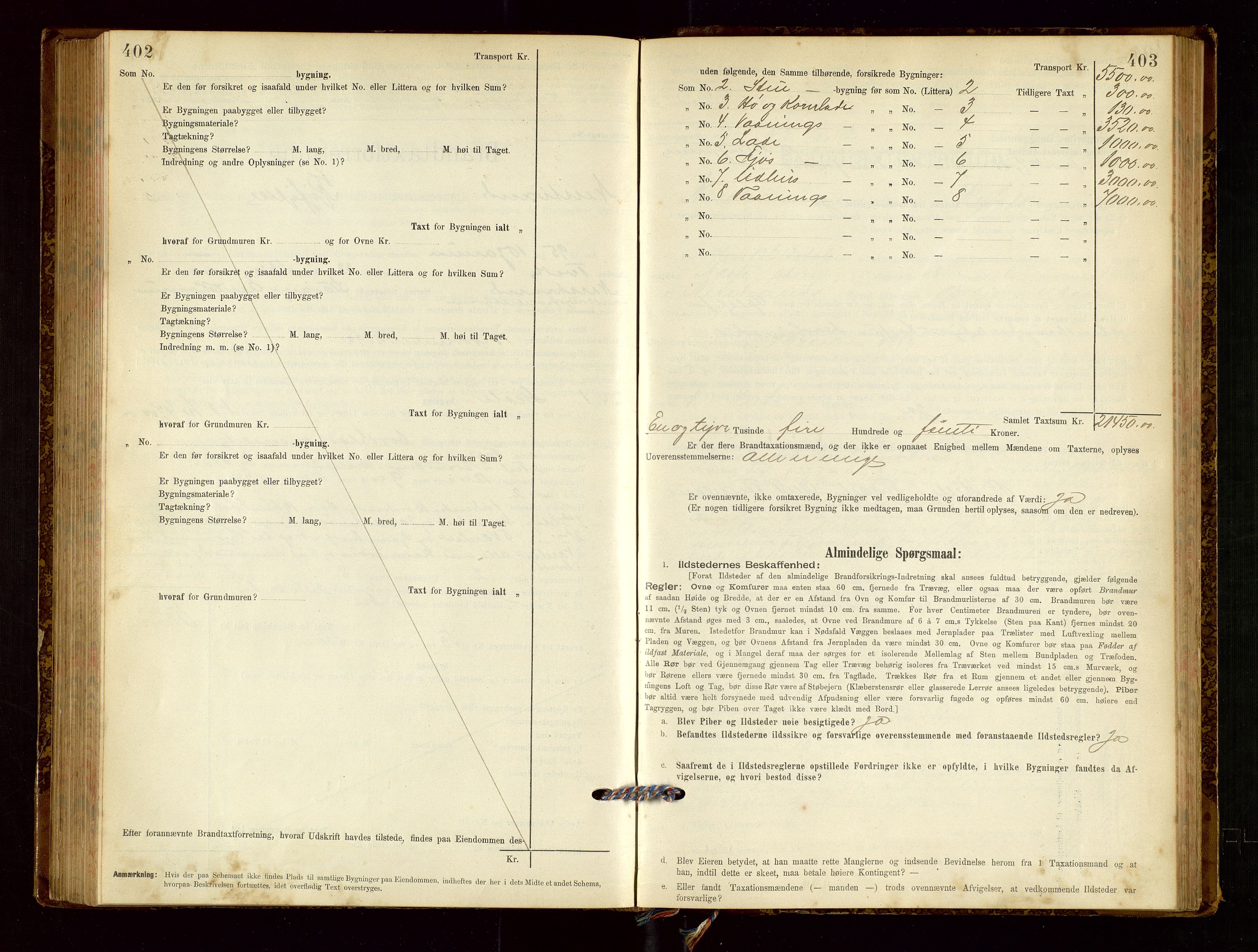 Nedstrand lensmannskontor, AV/SAST-A-100236/Gob/L0001: "Brandtaxationsprotokol for Nerstrand Lensmandsdistrikt Ryfylke fogderi", 1895-1915, p. 402-403