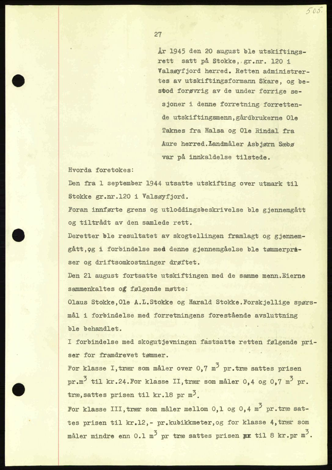 Nordmøre sorenskriveri, AV/SAT-A-4132/1/2/2Ca: Mortgage book no. A100a, 1945-1945, Diary no: : 1654/1945