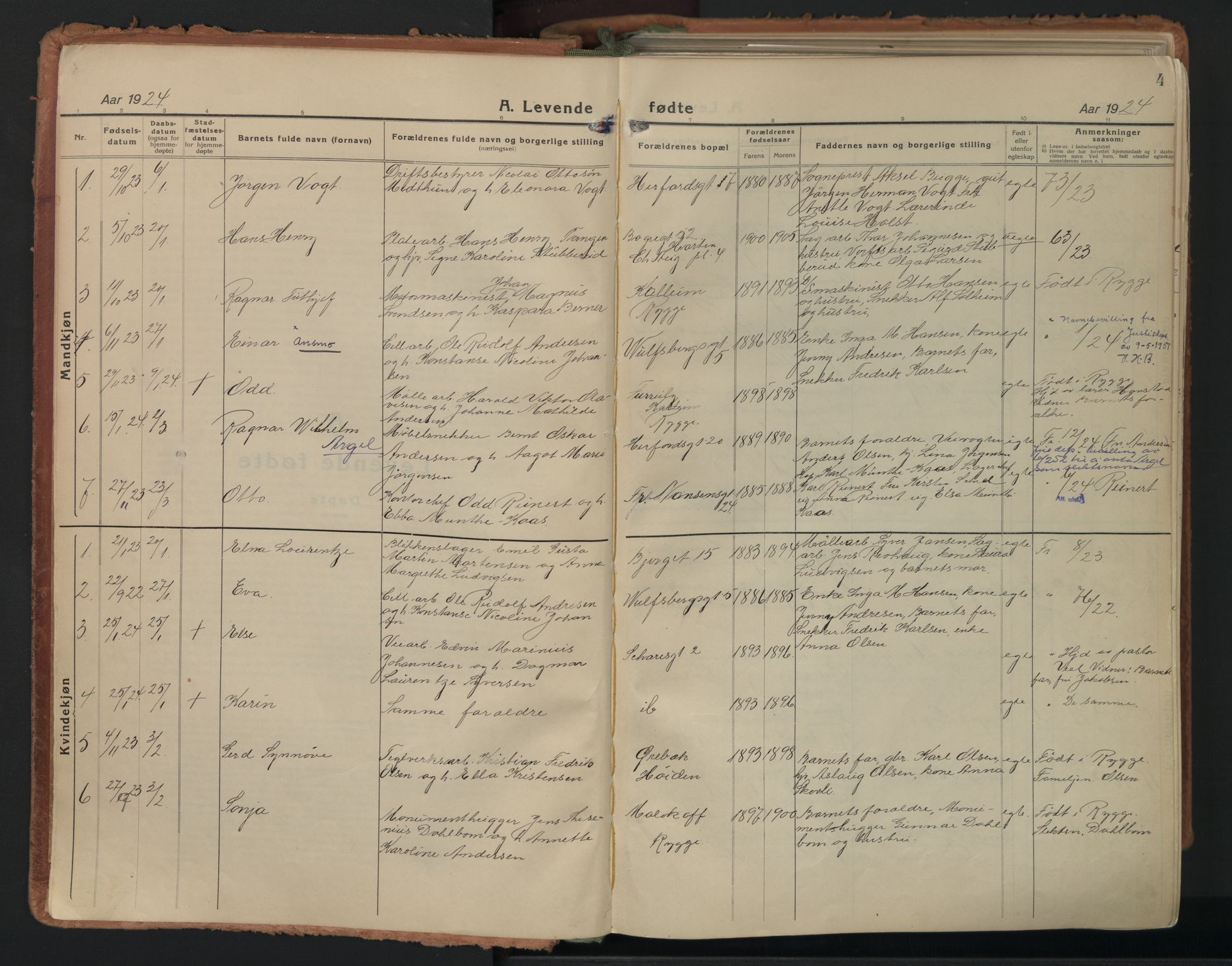 Moss prestekontor Kirkebøker, AV/SAO-A-2003/F/Fb/L0006: Parish register (official) no. II 6, 1924-1932, p. 4