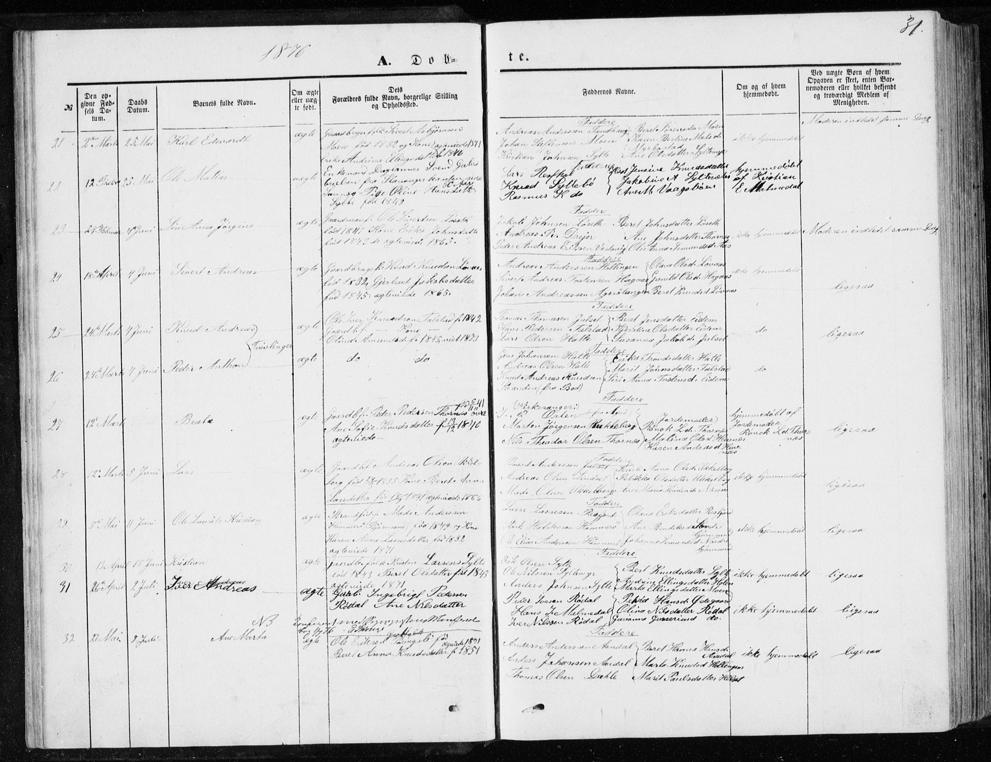 Ministerialprotokoller, klokkerbøker og fødselsregistre - Møre og Romsdal, AV/SAT-A-1454/565/L0754: Parish register (copy) no. 565C03, 1870-1896, p. 31