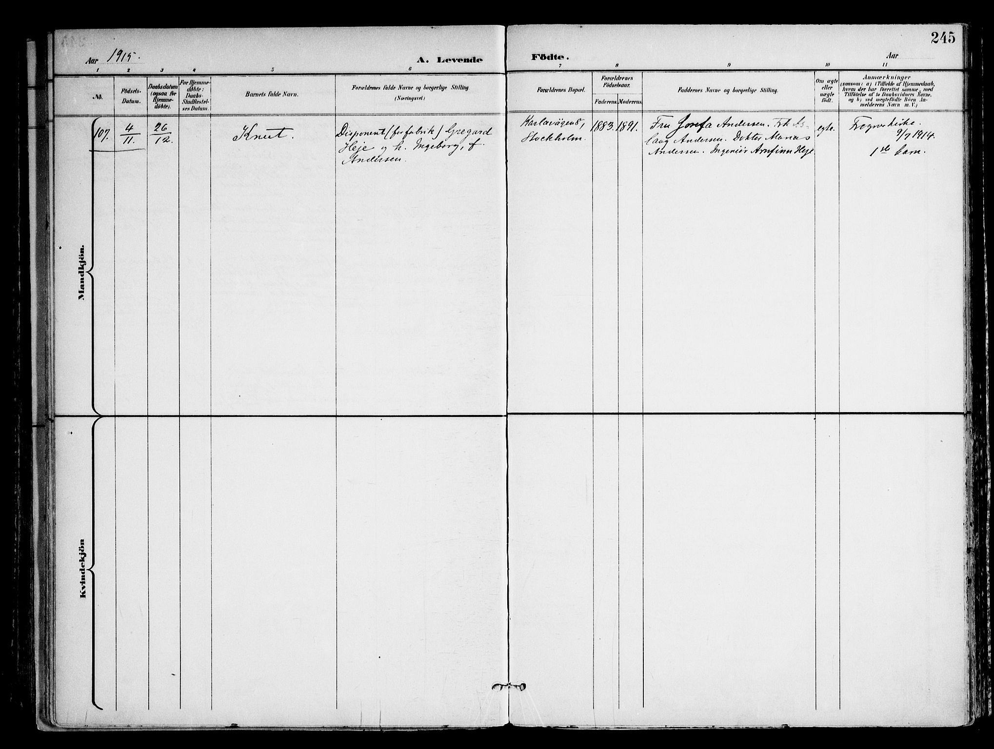 Frogner prestekontor Kirkebøker, AV/SAO-A-10886/F/Fa/L0002: Parish register (official) no. 2, 1897-1917, p. 245