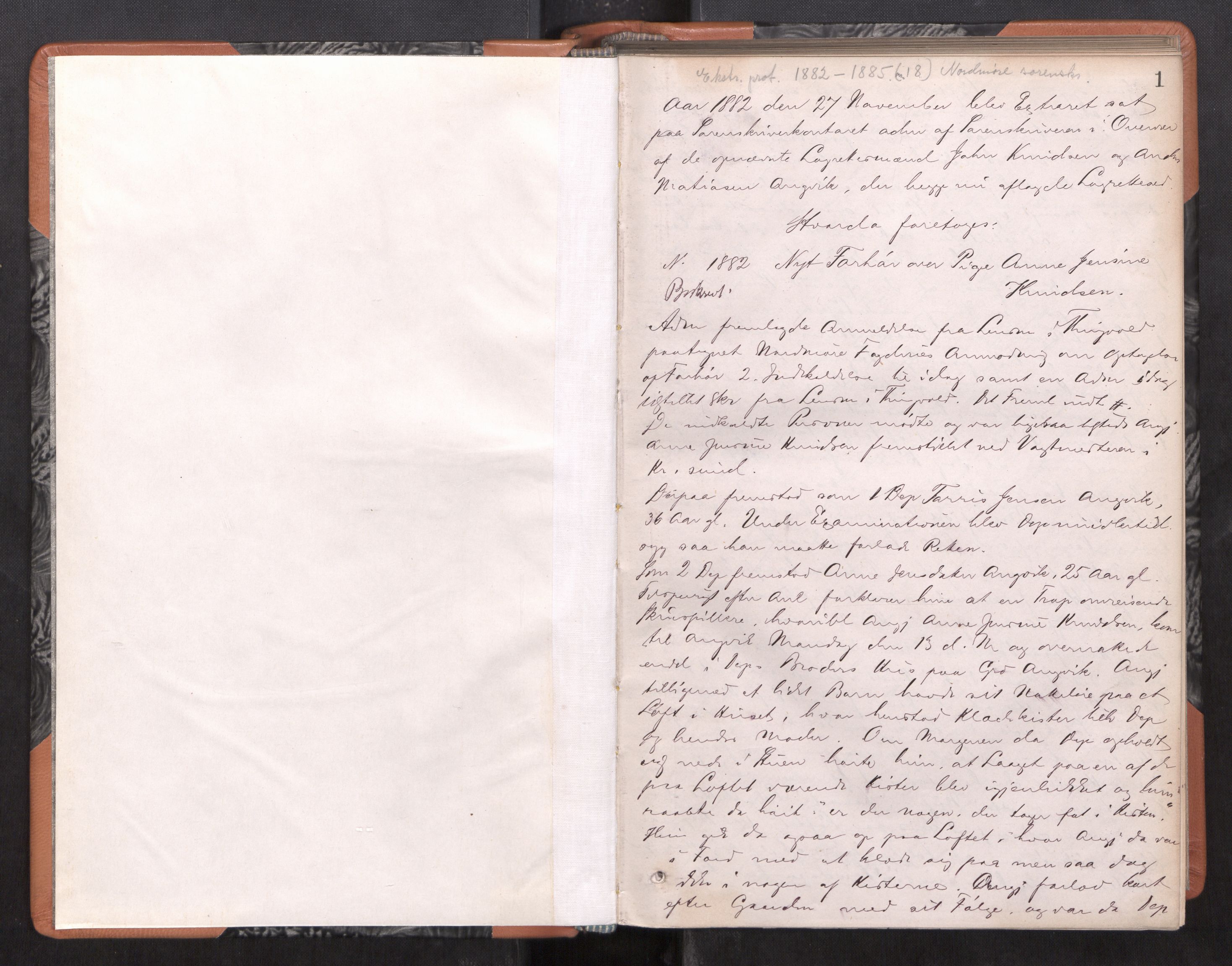 Nordmøre sorenskriveri, AV/SAT-A-4132/1/1/1B/L0021: Ekstrarettsprotokoll, 1882-1885, p. 1a