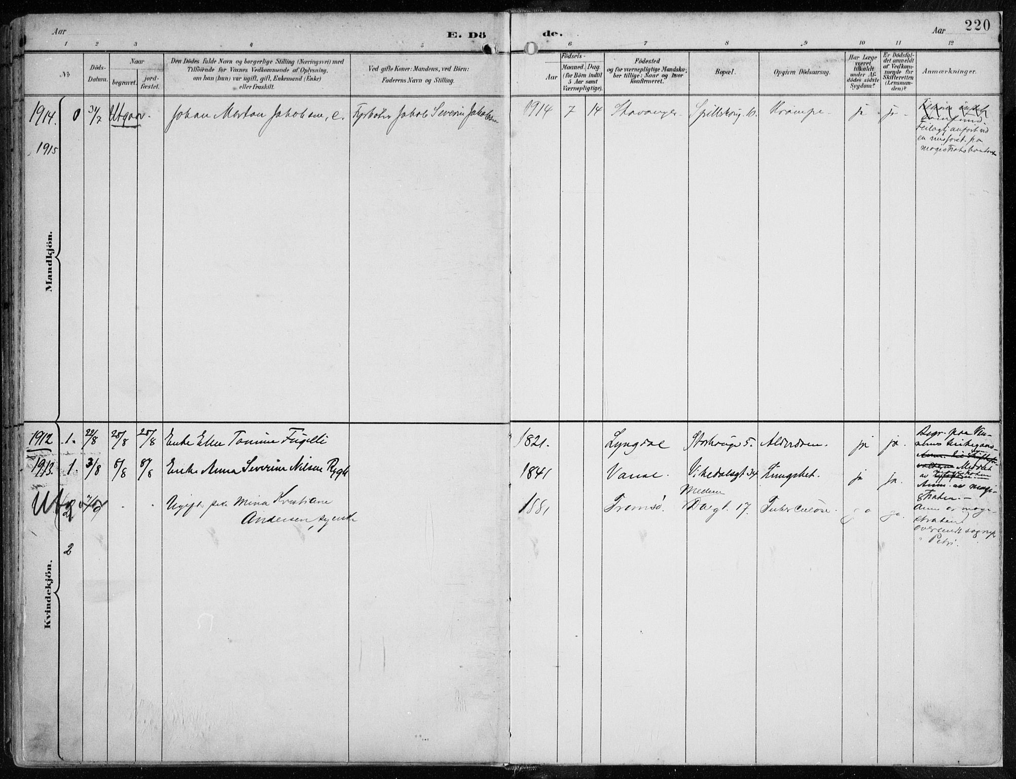 St. Johannes sokneprestkontor, SAST/A-101814/001/30/30BA/L0005: Parish register (official) no. A 5, 1898-1919, p. 220