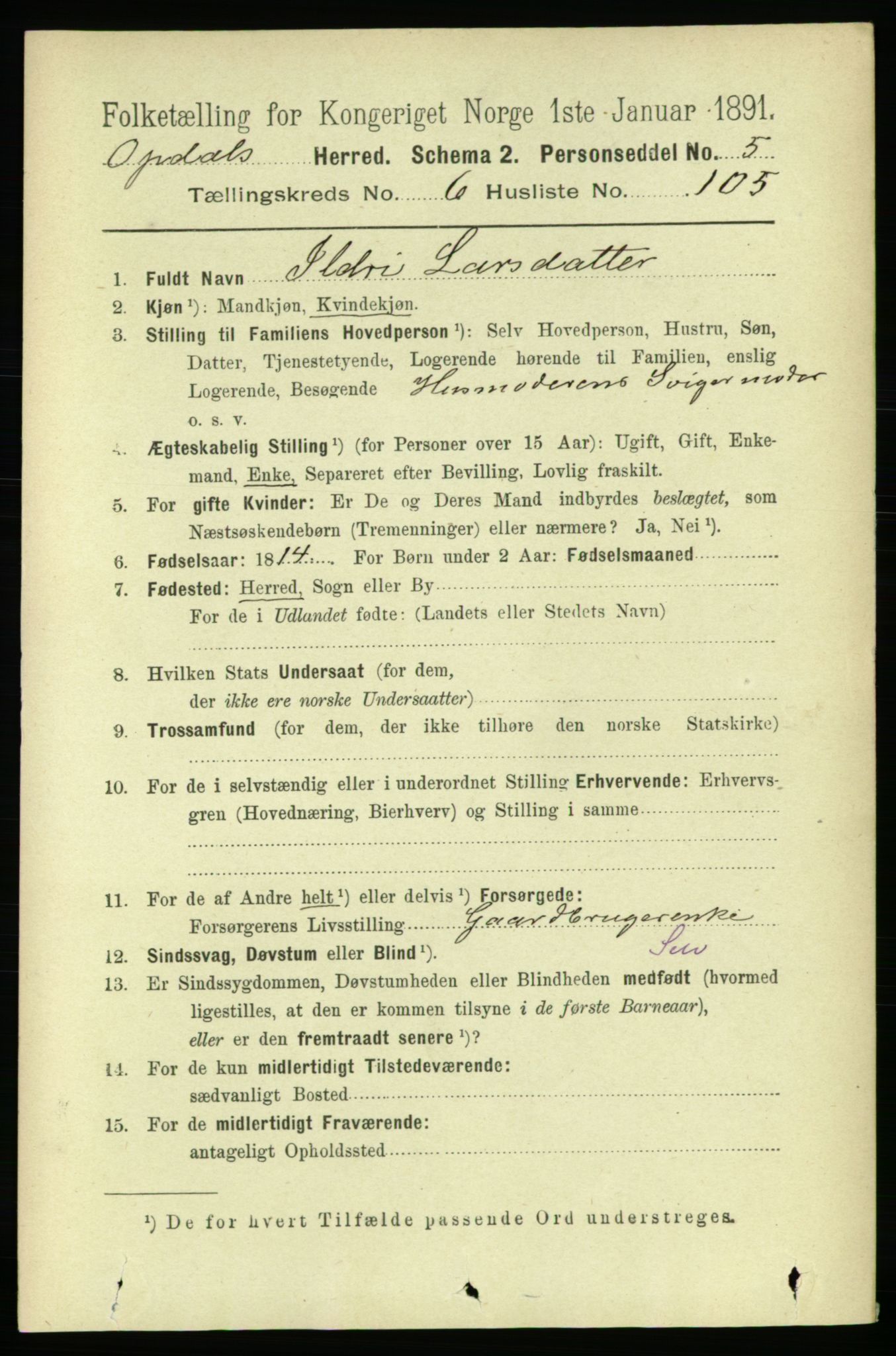 RA, 1891 census for 1634 Oppdal, 1891, p. 3402