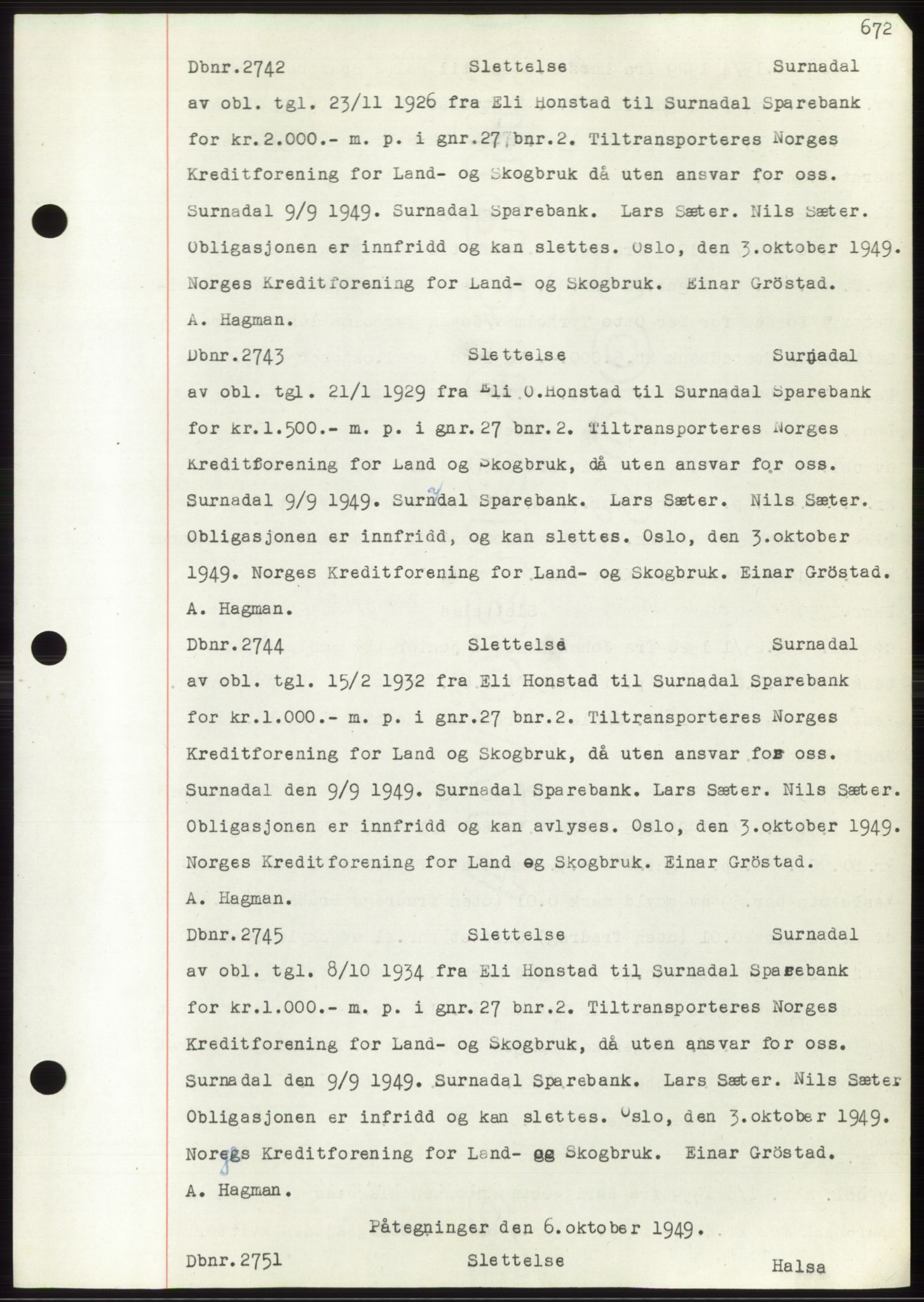 Nordmøre sorenskriveri, AV/SAT-A-4132/1/2/2Ca: Mortgage book no. C82b, 1946-1951, Diary no: : 2742/1949