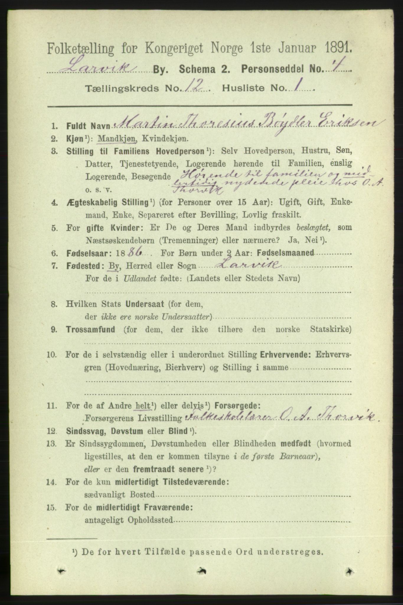 RA, 1891 census for 0707 Larvik, 1891, p. 10125