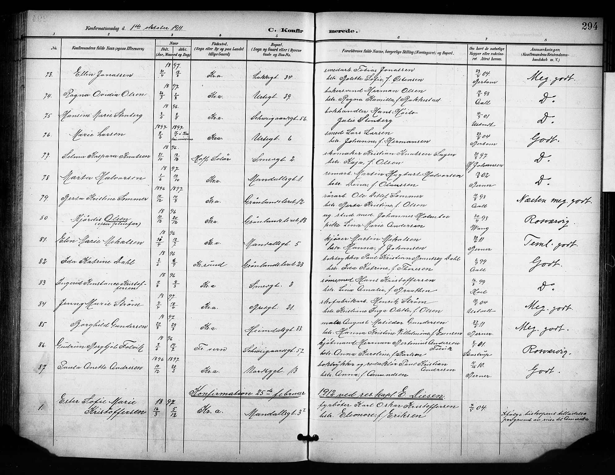 Grønland prestekontor Kirkebøker, SAO/A-10848/F/Fa/L0015: Parish register (official) no. 15, 1899-1919, p. 294