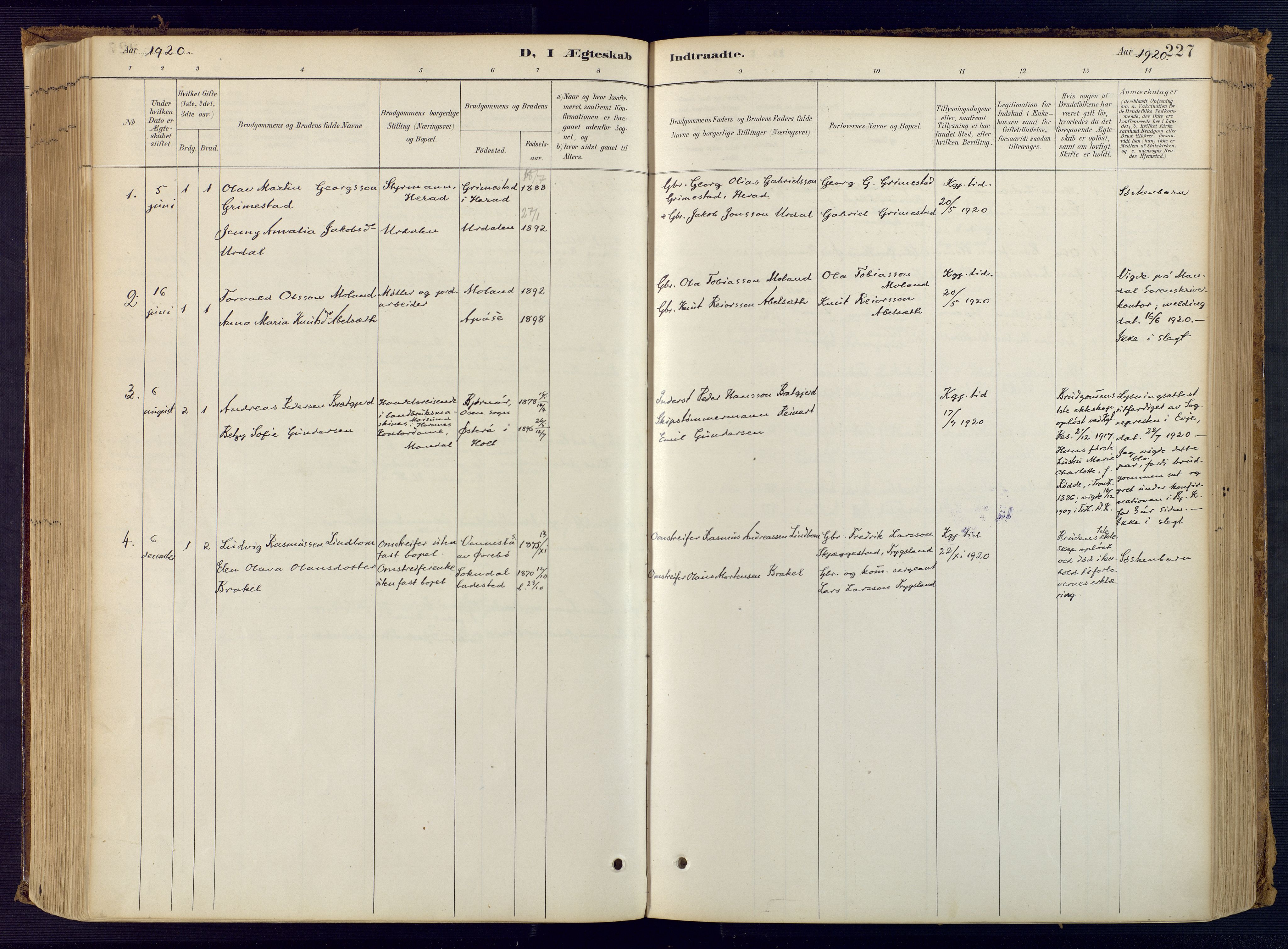 Bjelland sokneprestkontor, SAK/1111-0005/F/Fa/Faa/L0004: Parish register (official) no. A 4, 1887-1923, p. 227