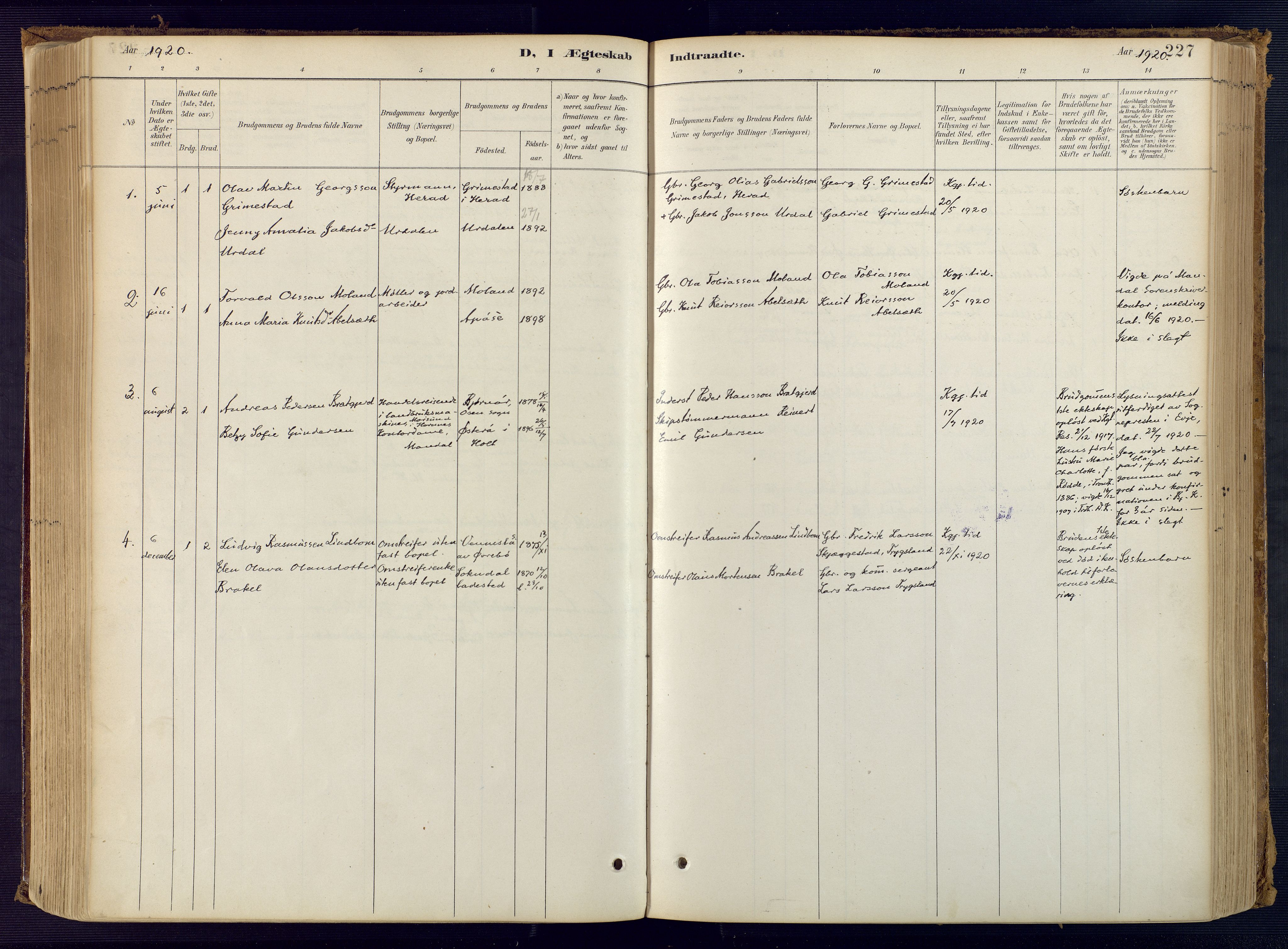 Bjelland sokneprestkontor, AV/SAK-1111-0005/F/Fa/Faa/L0004: Parish register (official) no. A 4, 1887-1923, p. 227