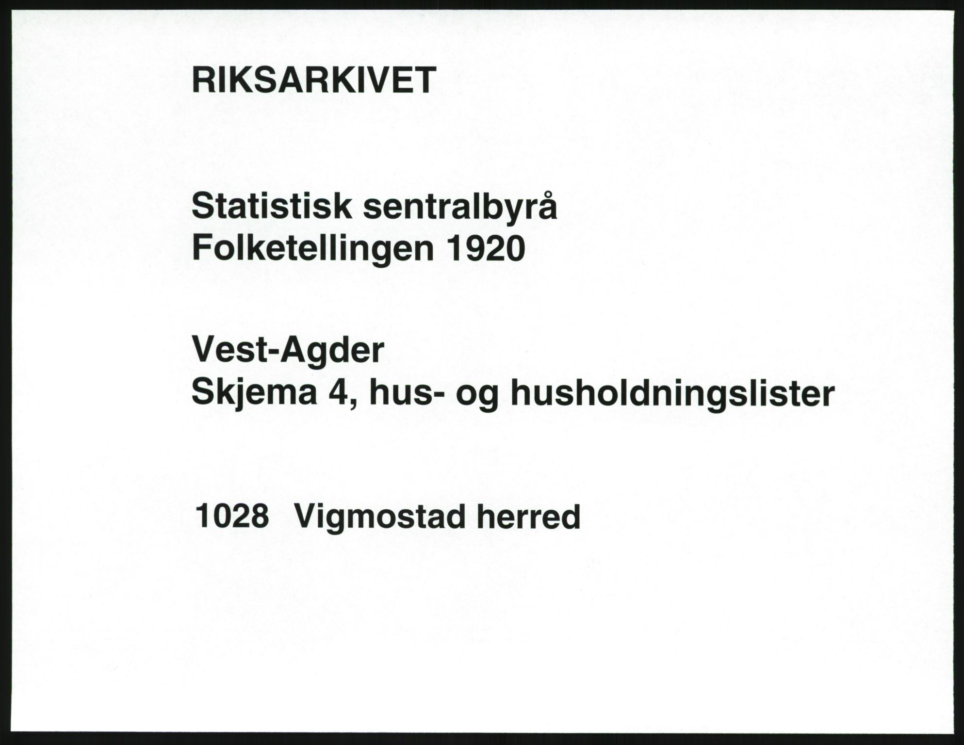 SAK, 1920 census for Vigmostad, 1920, p. 29