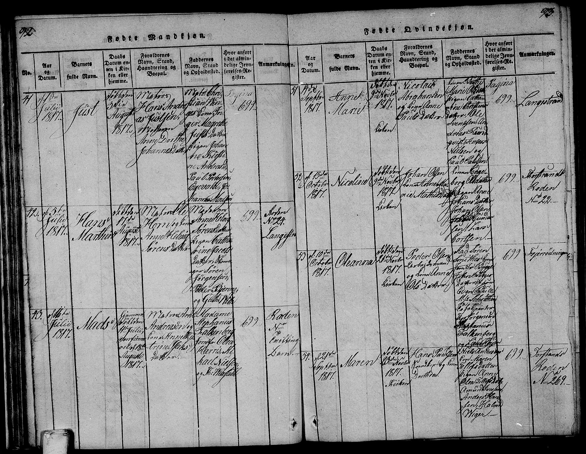 Larvik kirkebøker, AV/SAKO-A-352/F/Fa/L0001: Parish register (official) no. I 1, 1814-1825, p. 92-93