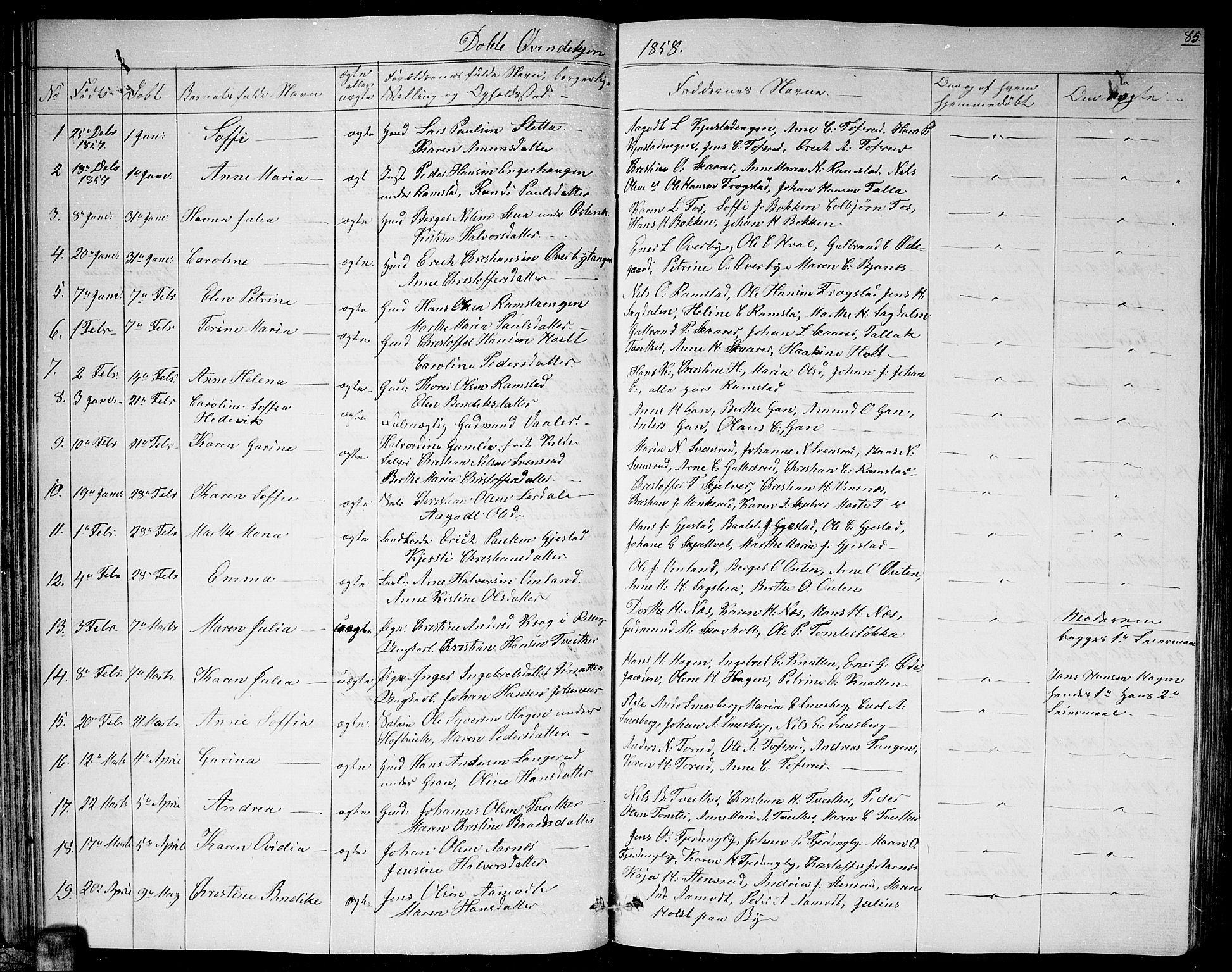 Fet prestekontor Kirkebøker, SAO/A-10370a/G/Ga/L0002: Parish register (copy) no. I 2, 1843-1859, p. 85