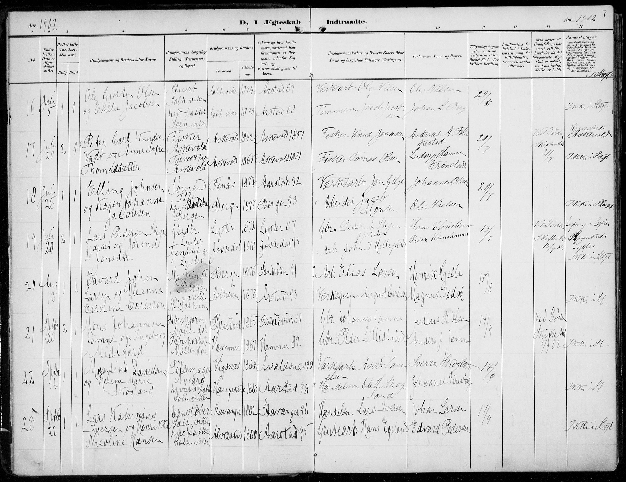 Årstad Sokneprestembete, AV/SAB-A-79301/H/Haa/L0009: Parish register (official) no. C 1, 1902-1918, p. 7