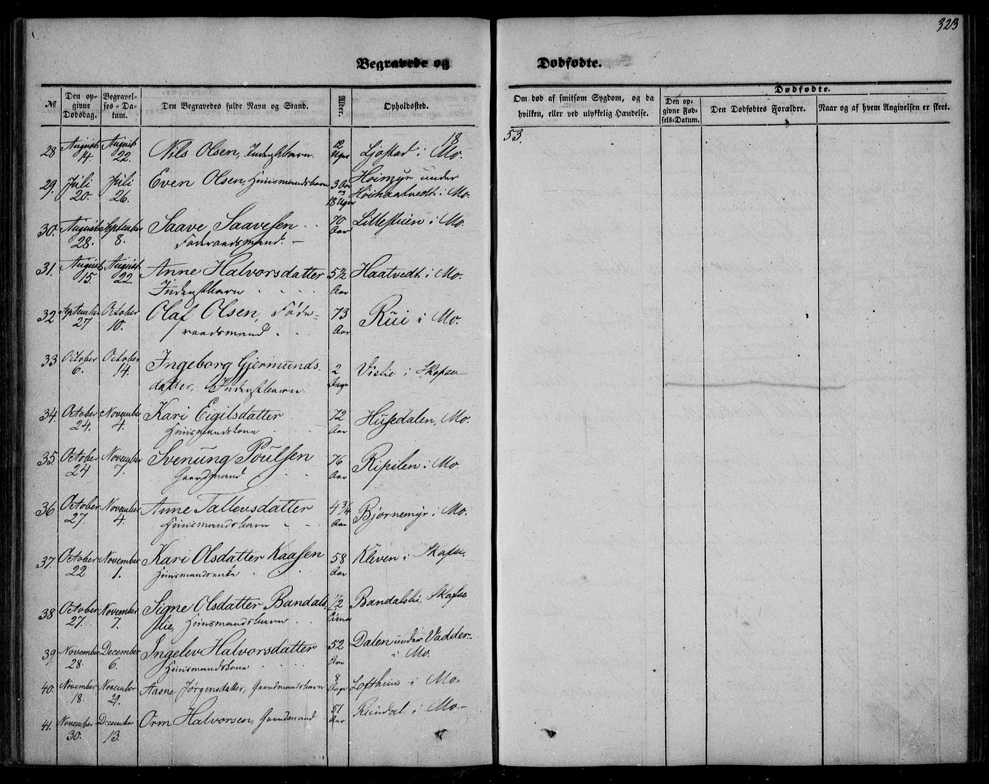 Mo kirkebøker, AV/SAKO-A-286/F/Fa/L0005: Parish register (official) no. I 5, 1844-1864, p. 323