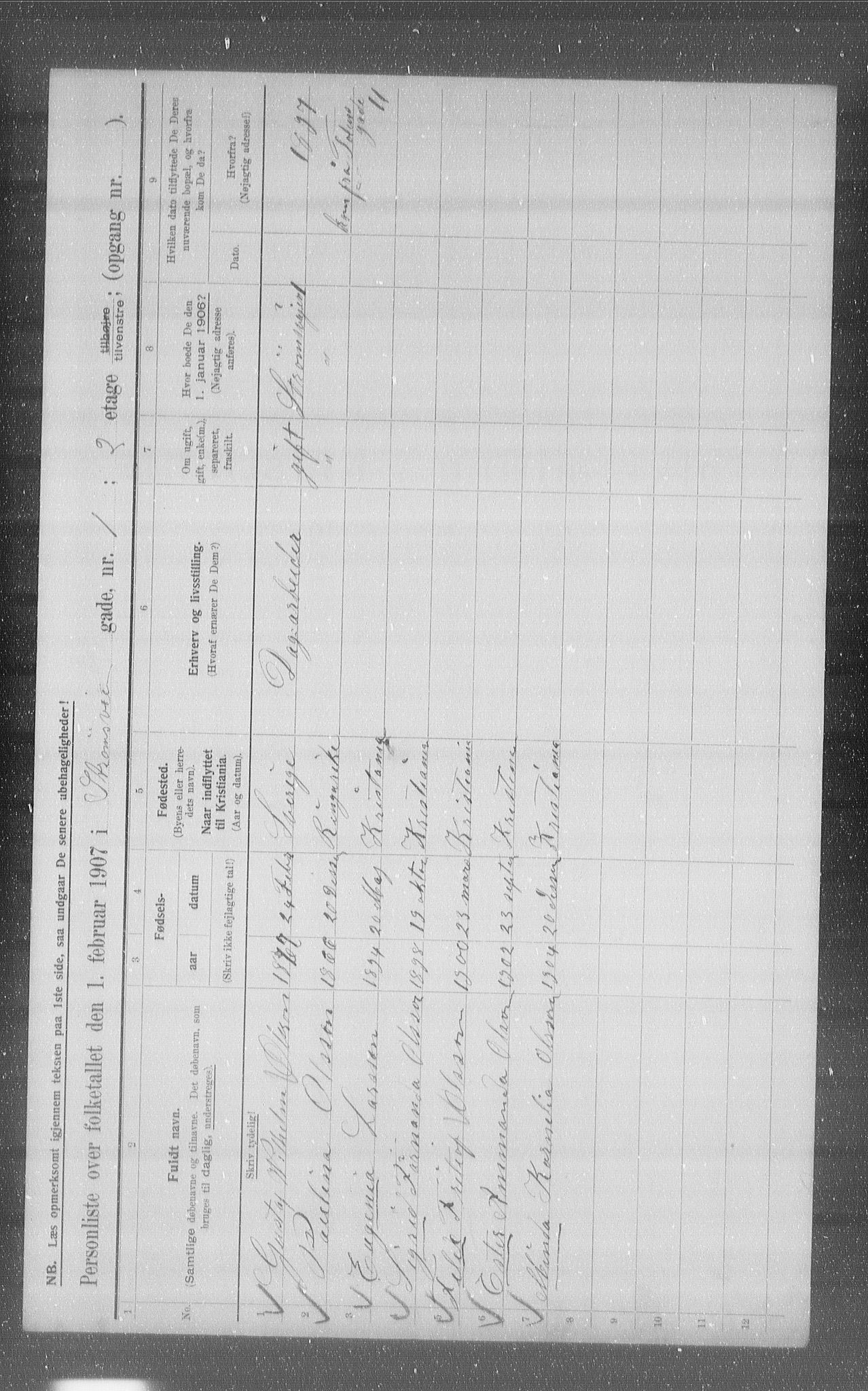 OBA, Municipal Census 1907 for Kristiania, 1907, p. 52917