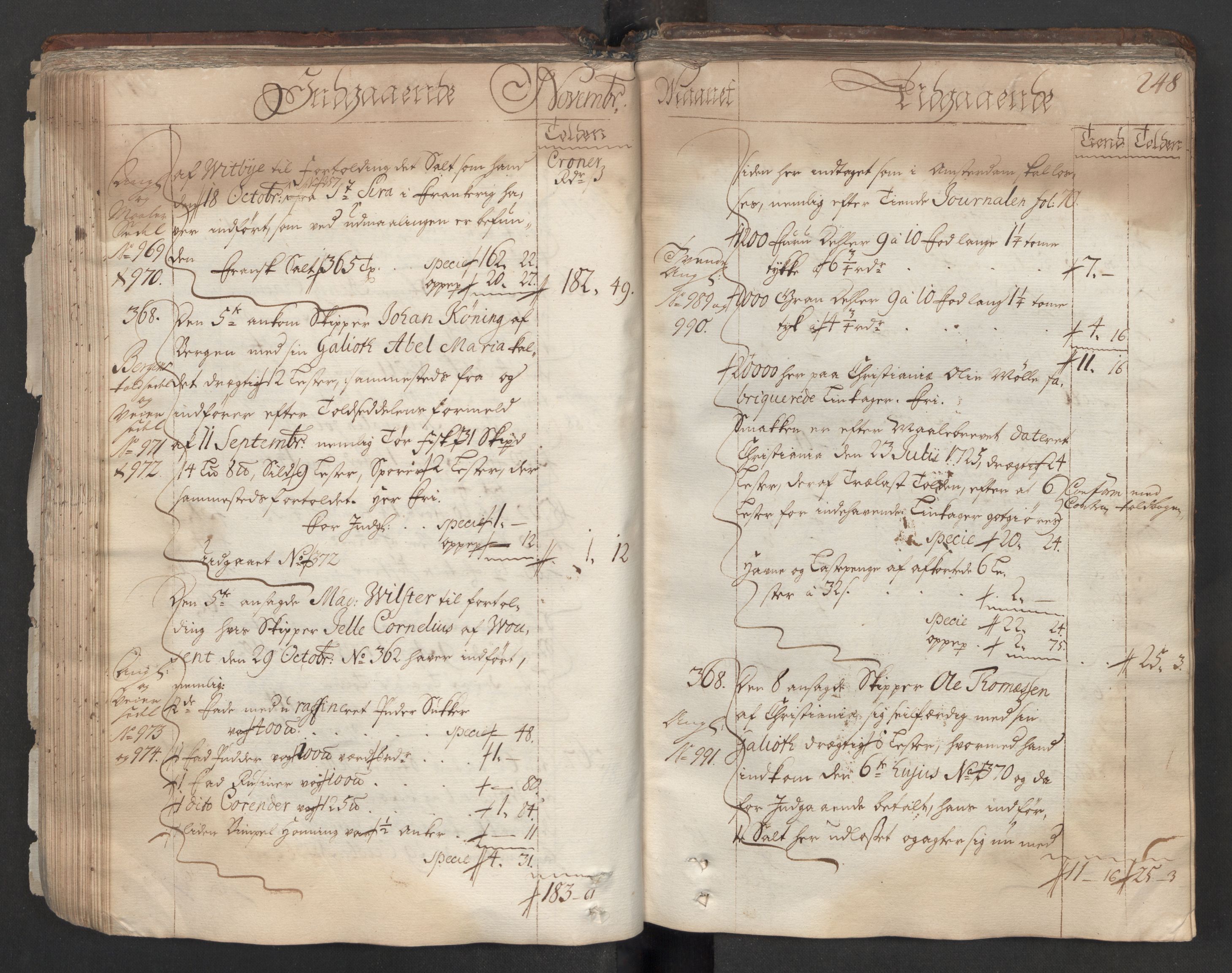 Generaltollkammeret, tollregnskaper, AV/RA-EA-5490/R06/L0012/0001: Tollregnskaper Kristiania / Hovedtollbok, 1731, p. 247b-248a