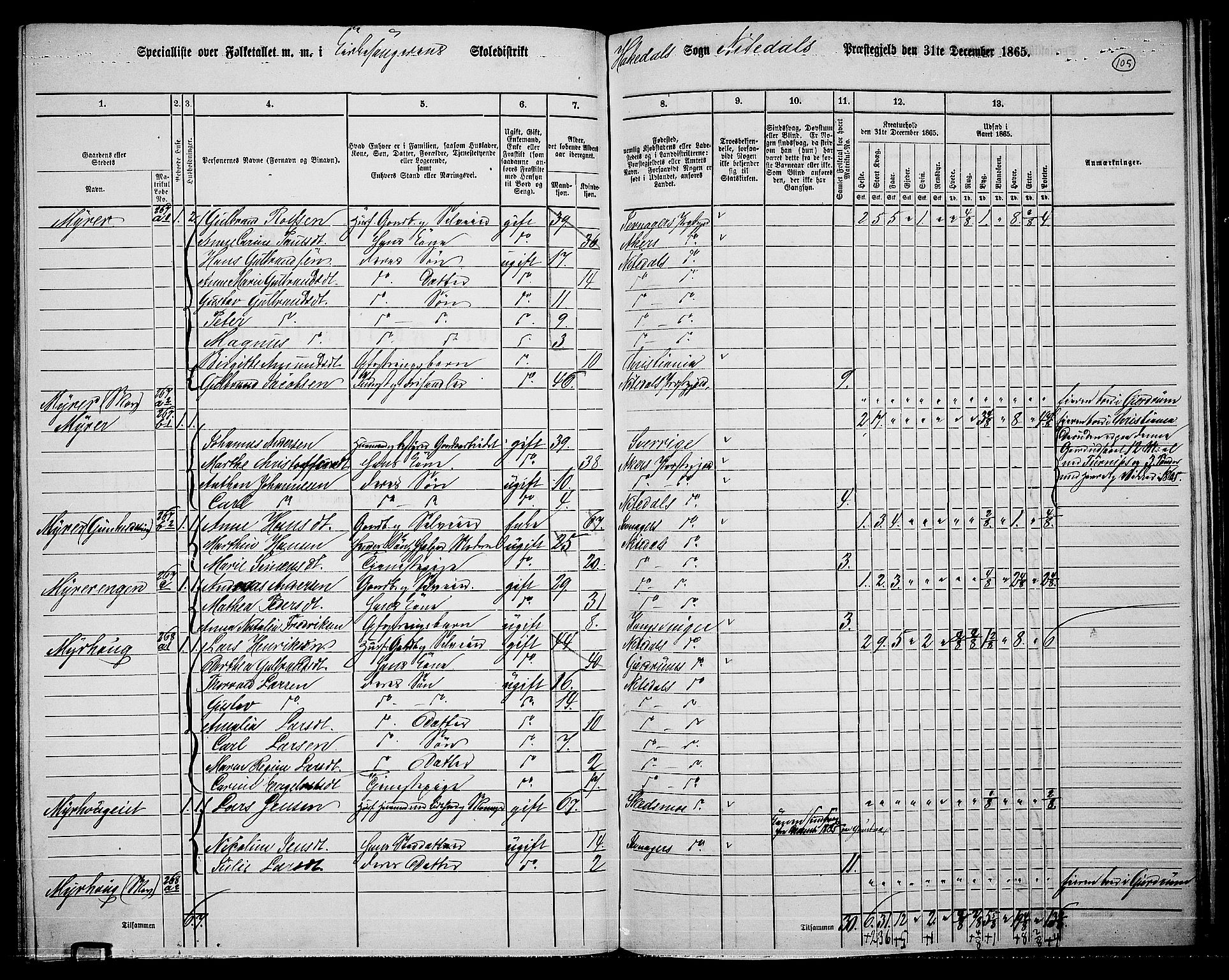 RA, 1865 census for Nittedal, 1865, p. 91
