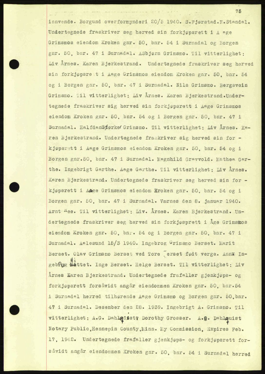 Nordmøre sorenskriveri, AV/SAT-A-4132/1/2/2Ca: Mortgage book no. C81, 1940-1945, Diary no: : 1001/1940