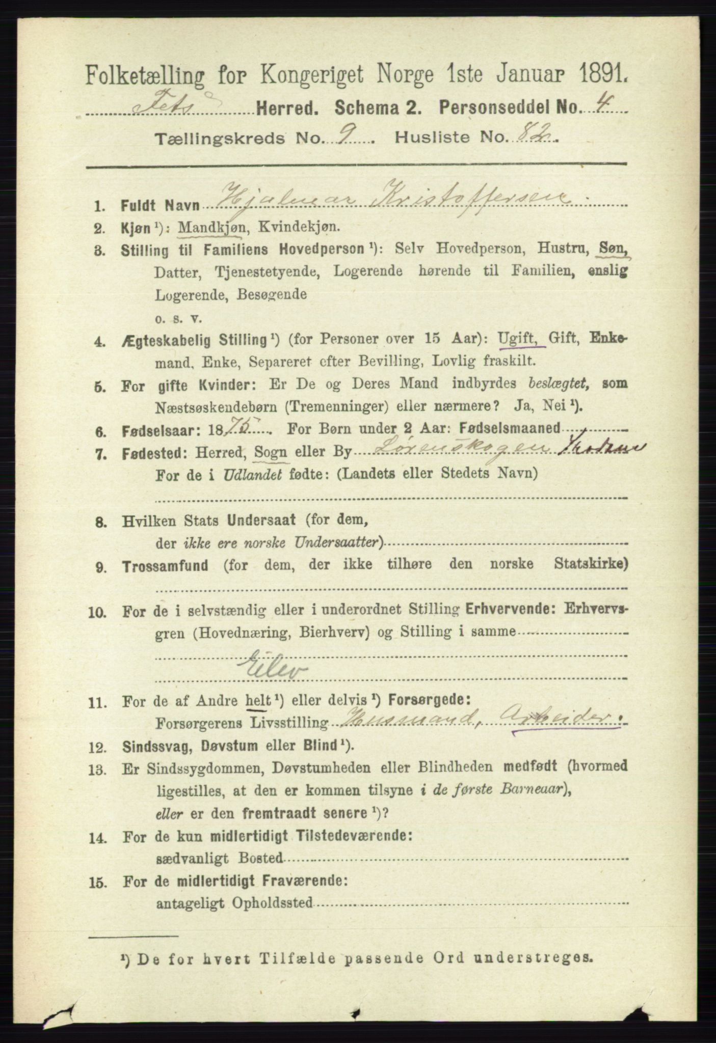 RA, 1891 census for 0227 Fet, 1891, p. 3943