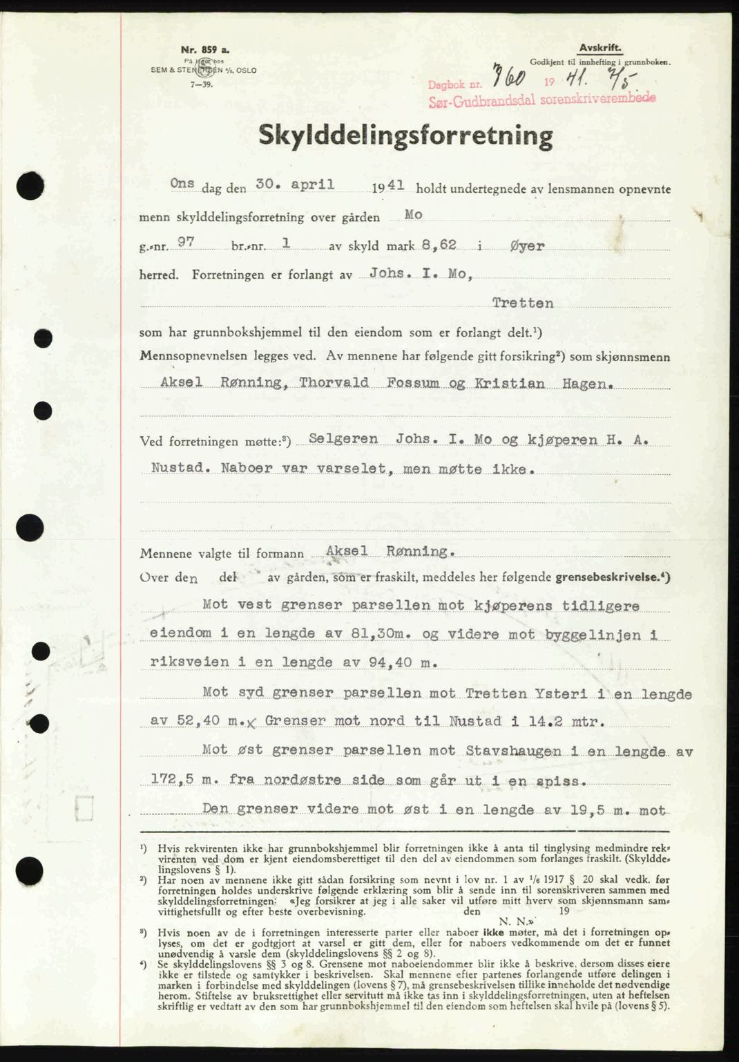 Sør-Gudbrandsdal tingrett, SAH/TING-004/H/Hb/Hbd/L0009: Mortgage book no. A9, 1941-1941, Diary no: : 760/1941
