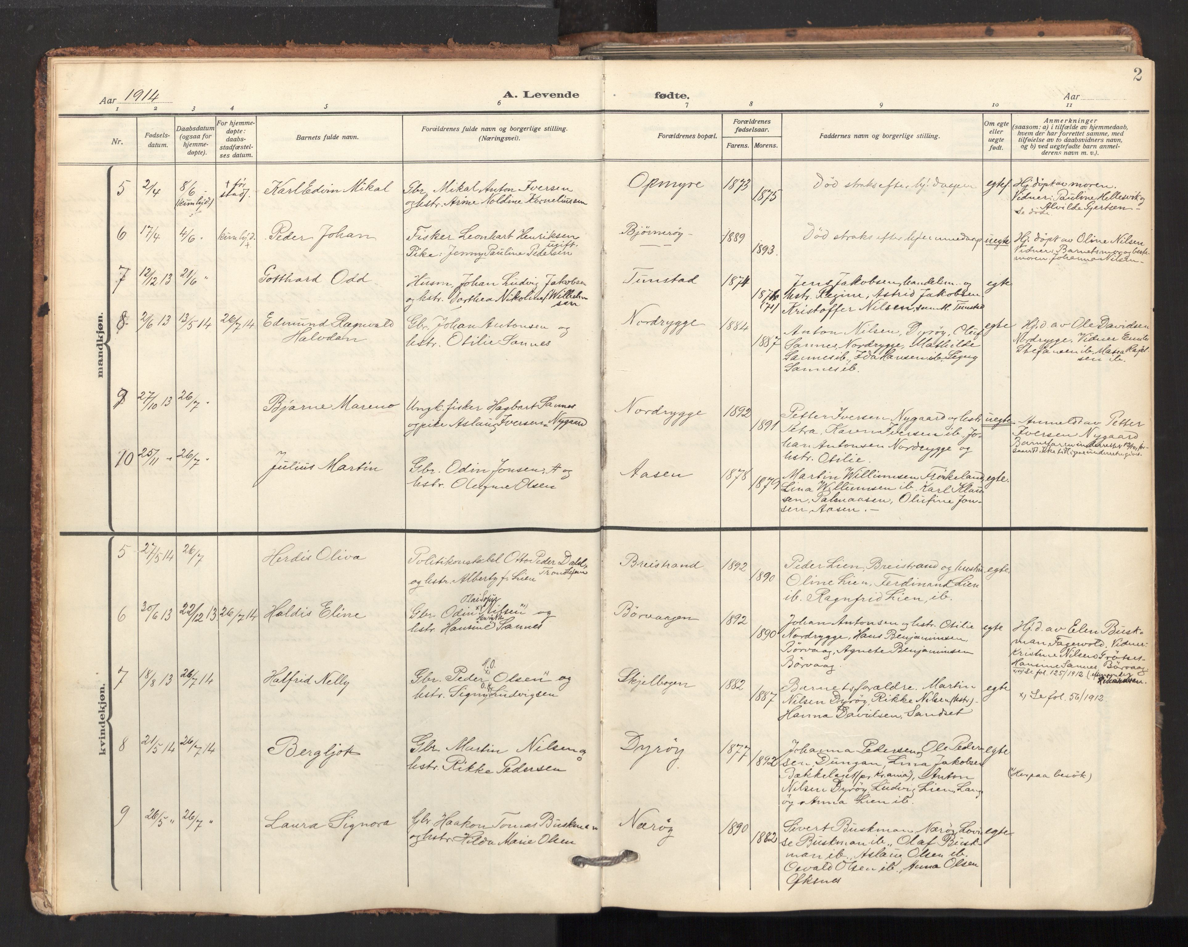 Ministerialprotokoller, klokkerbøker og fødselsregistre - Nordland, SAT/A-1459/893/L1343: Parish register (official) no. 893A15, 1914-1928, p. 2