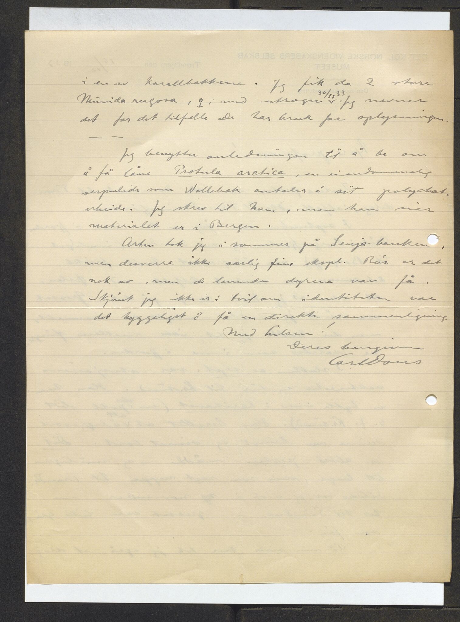 Bergens Museum, AV/SAB-A-17301/13/D/L0002: Korrespondanse , 1928-1940, p. 421