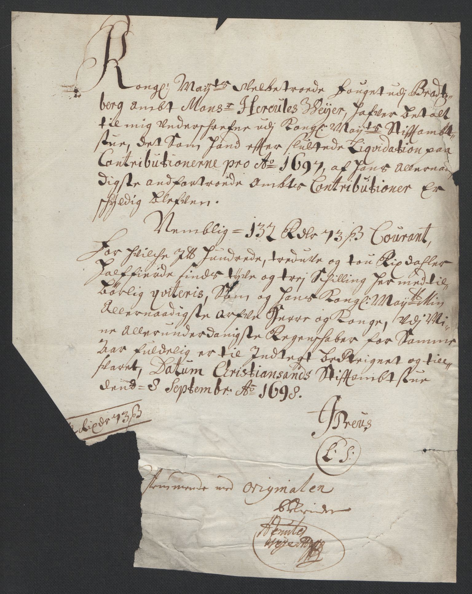 Rentekammeret inntil 1814, Reviderte regnskaper, Fogderegnskap, RA/EA-4092/R36/L2097: Fogderegnskap Øvre og Nedre Telemark og Bamble, 1697, p. 302