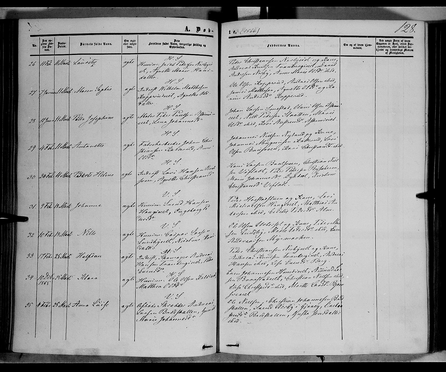 Vardal prestekontor, AV/SAH-PREST-100/H/Ha/Haa/L0006: Parish register (official) no. 6, 1854-1866, p. 128