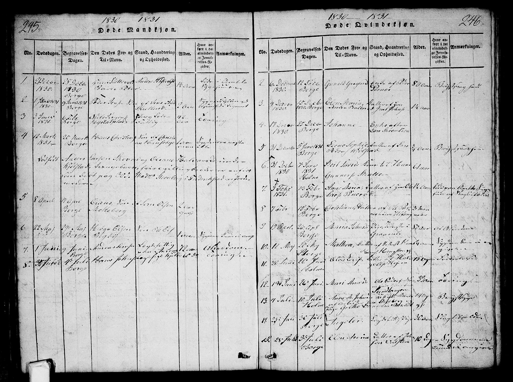 Borge prestekontor Kirkebøker, AV/SAO-A-10903/G/Ga/L0001: Parish register (copy) no.  I 1, 1815-1835, p. 245-246