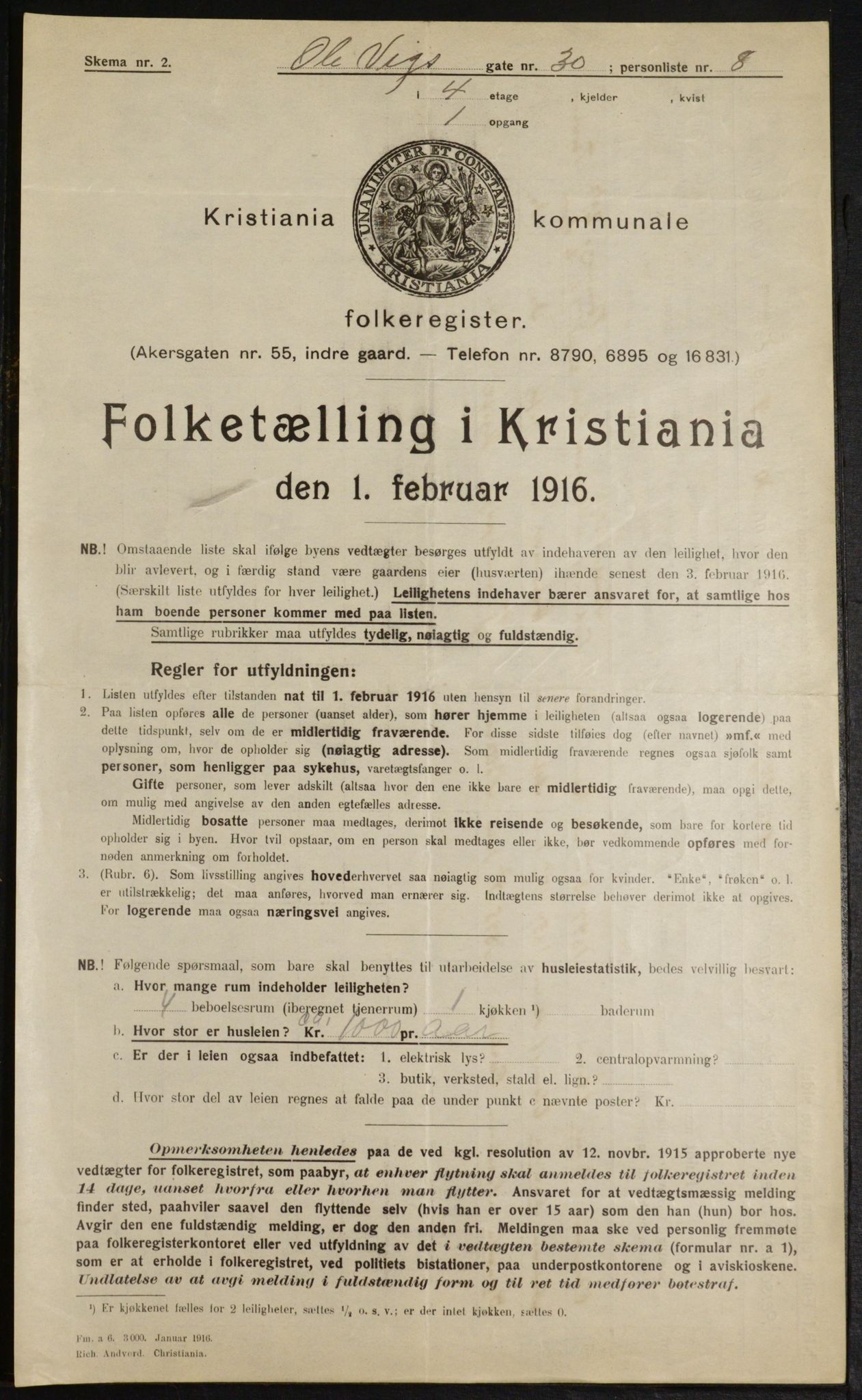 OBA, Municipal Census 1916 for Kristiania, 1916, p. 77615