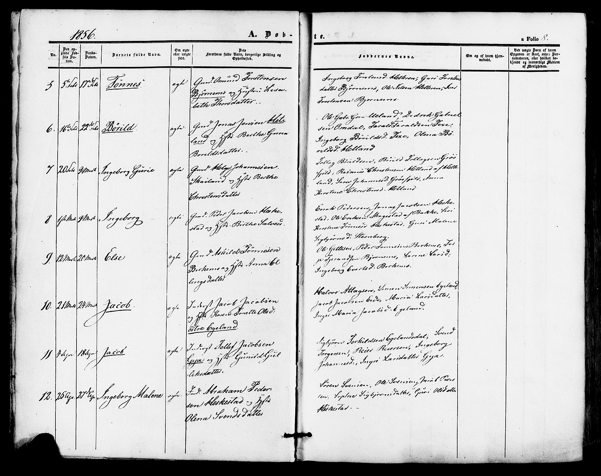 Lund sokneprestkontor, AV/SAST-A-101809/S06/L0010: Parish register (official) no. A 9, 1854-1886, p. 8