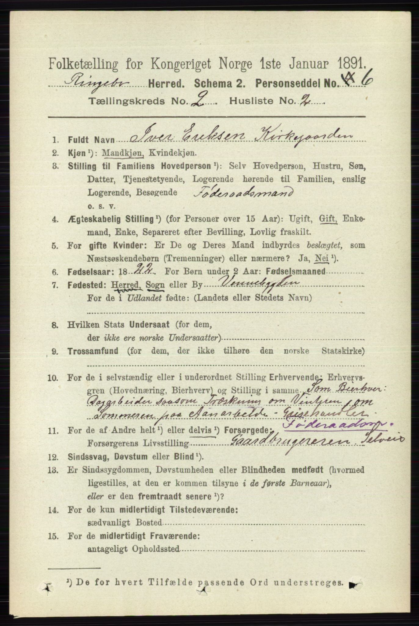 RA, 1891 census for 0520 Ringebu, 1891, p. 400