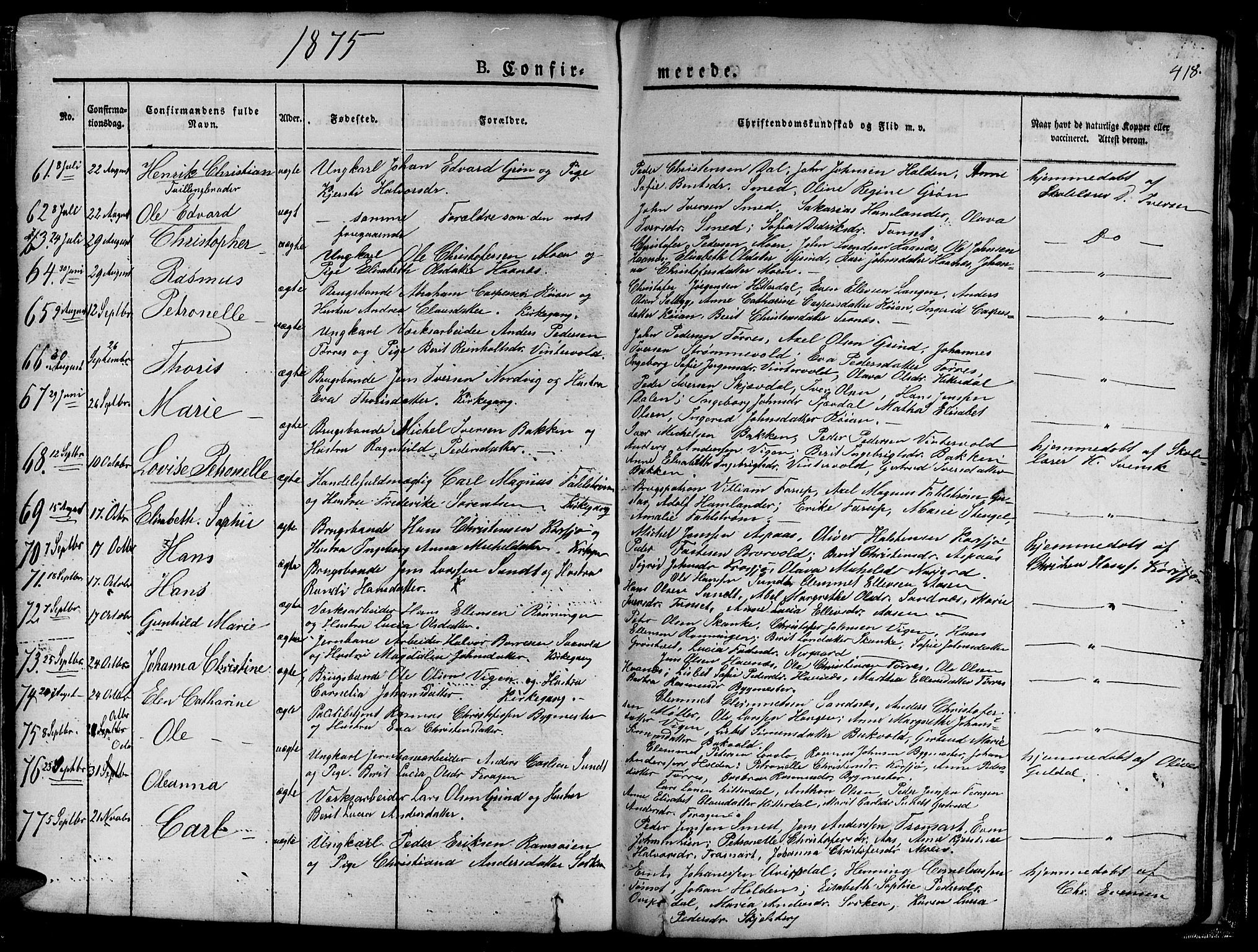 Ministerialprotokoller, klokkerbøker og fødselsregistre - Sør-Trøndelag, SAT/A-1456/681/L0938: Parish register (copy) no. 681C02, 1829-1879, p. 418