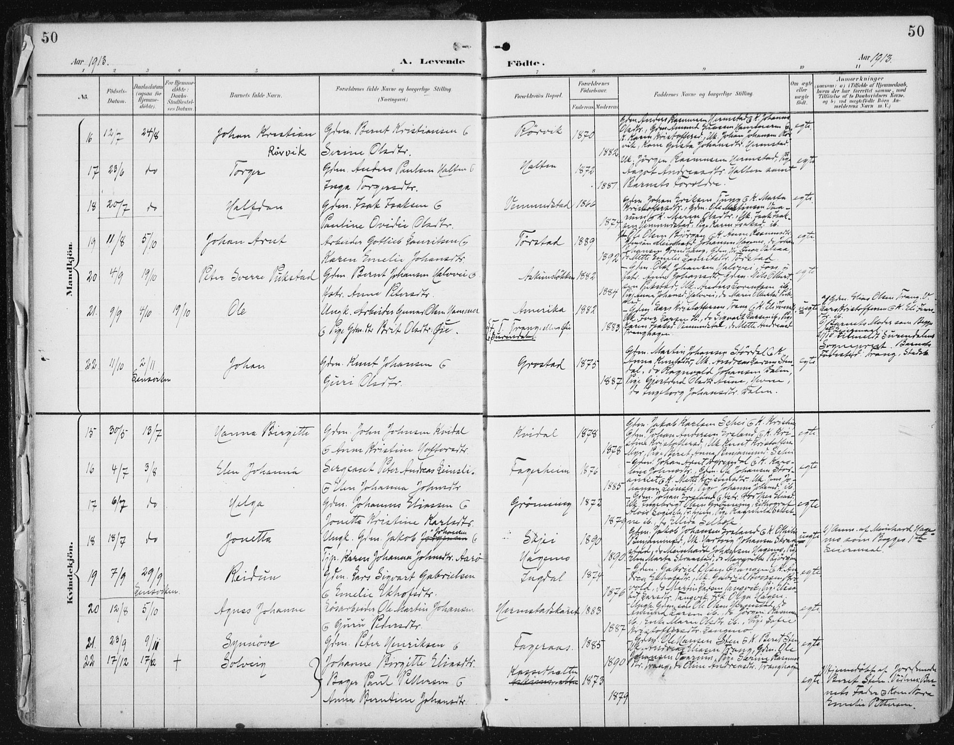 Ministerialprotokoller, klokkerbøker og fødselsregistre - Sør-Trøndelag, AV/SAT-A-1456/646/L0616: Parish register (official) no. 646A14, 1900-1918, p. 50