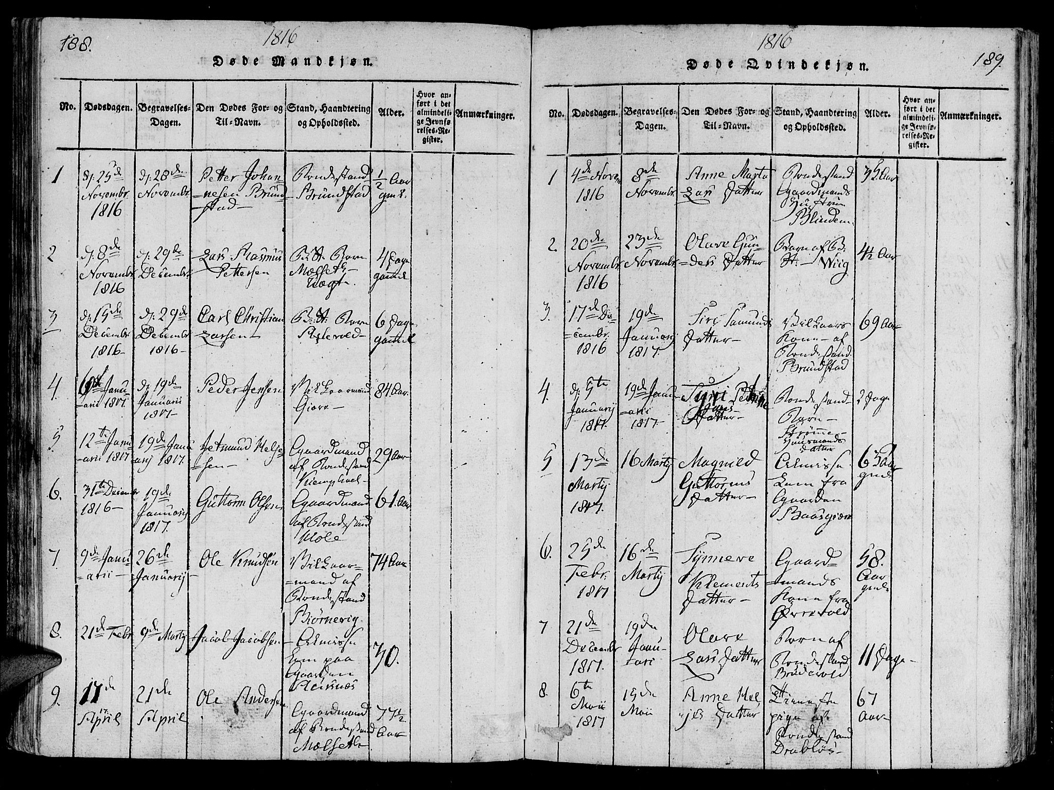 Ministerialprotokoller, klokkerbøker og fødselsregistre - Møre og Romsdal, SAT/A-1454/522/L0310: Parish register (official) no. 522A05, 1816-1832, p. 188-189
