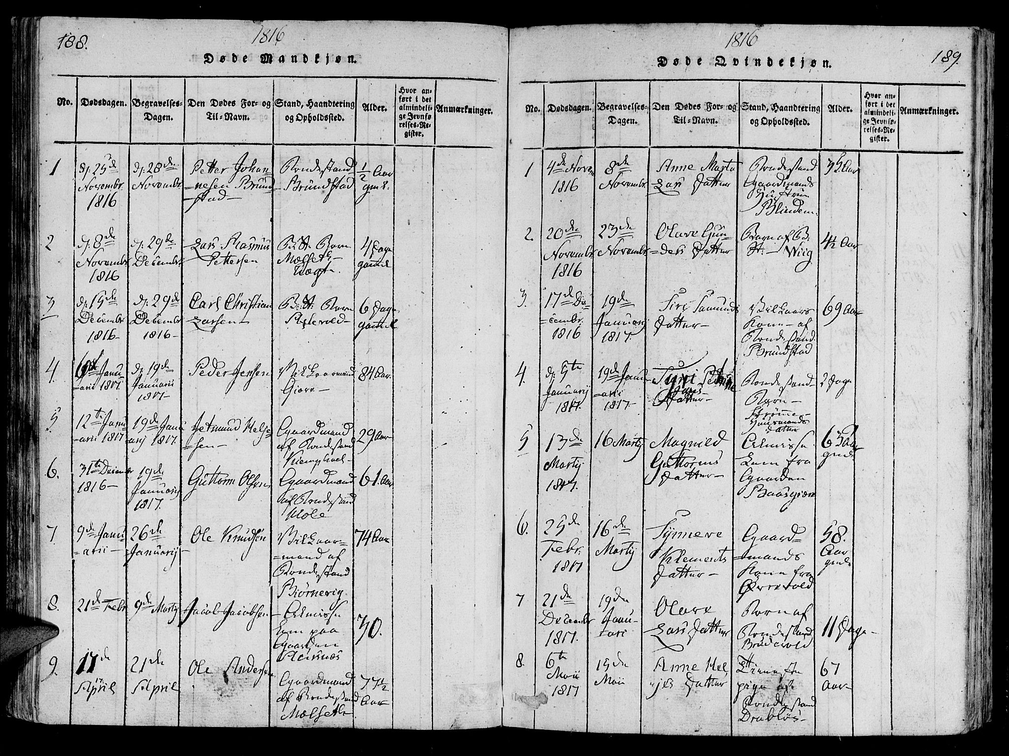 Ministerialprotokoller, klokkerbøker og fødselsregistre - Møre og Romsdal, AV/SAT-A-1454/522/L0310: Parish register (official) no. 522A05, 1816-1832, p. 188-189