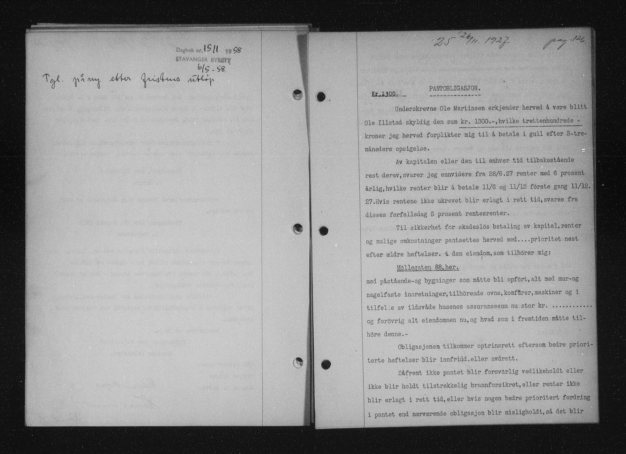 Stavanger byfogd, SAST/A-101408/001/4/41/410/410BB/L0053: Mortgage book no. 41, 1927-1928, Deed date: 26.11.1927