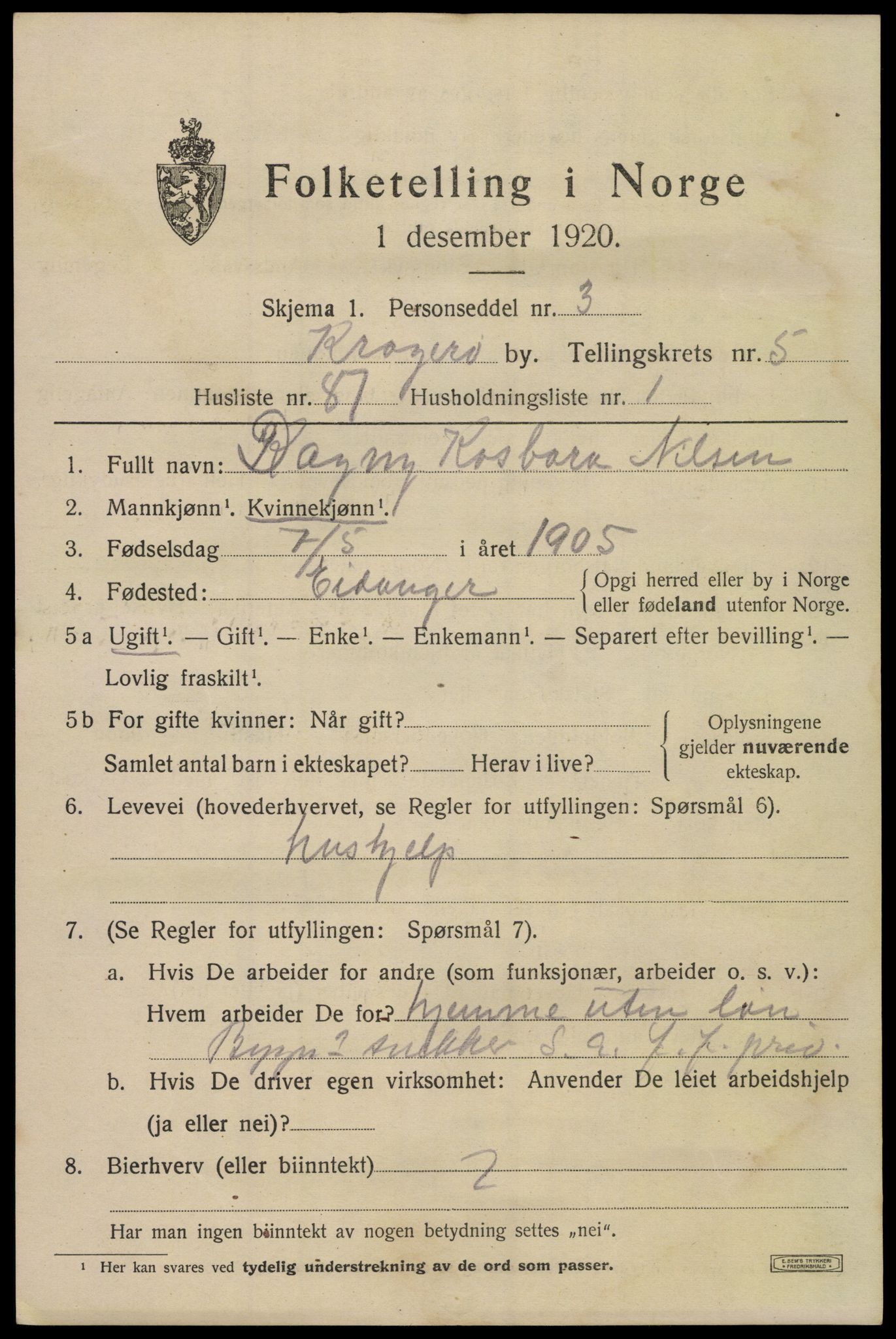 SAKO, 1920 census for Kragerø, 1920, p. 9055