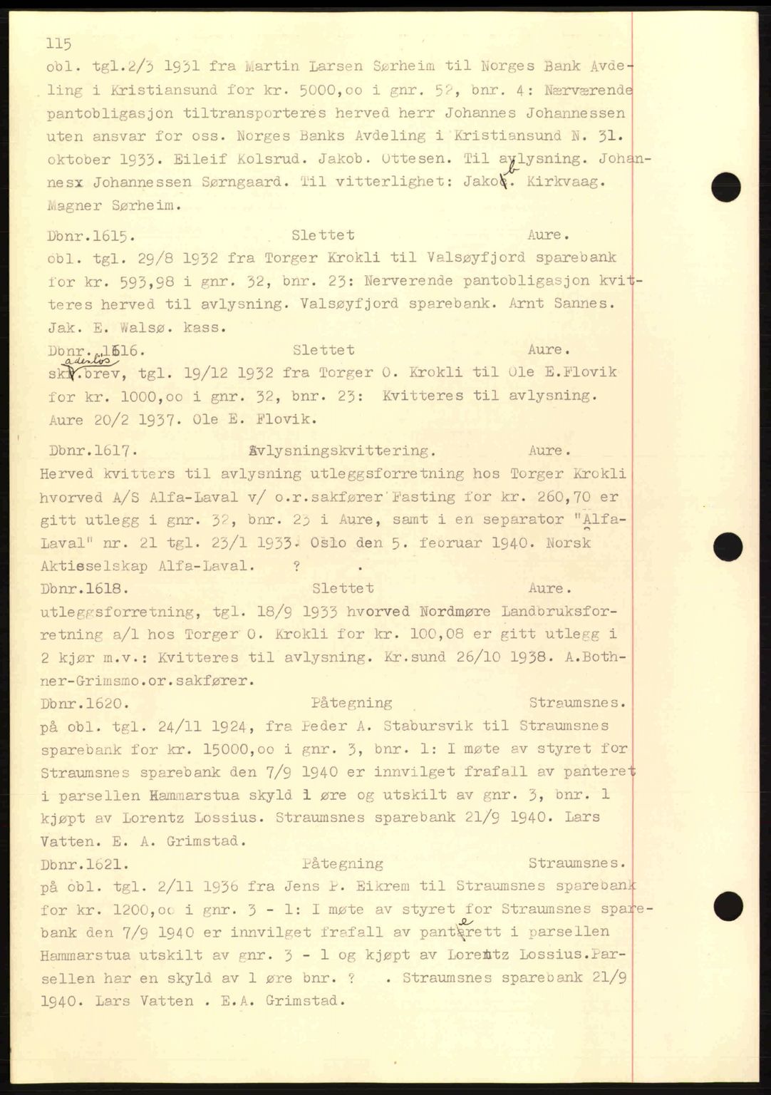 Nordmøre sorenskriveri, AV/SAT-A-4132/1/2/2Ca: Mortgage book no. C81, 1940-1945, Diary no: : 1615/1940