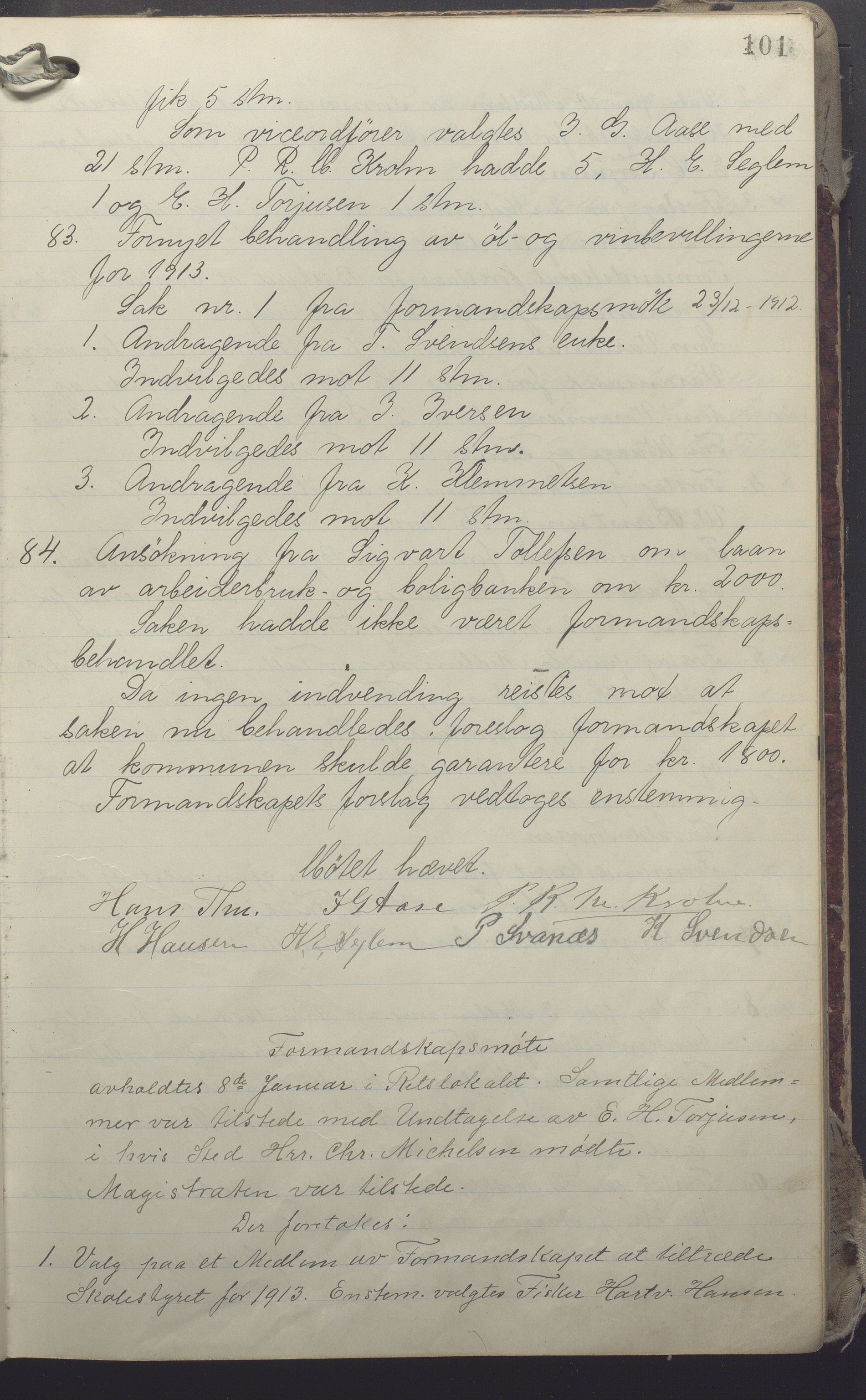 Egersund kommune (Ladested) - Formannskapet, IKAR/K-100502/A/L0008: Forhandlingsprotokoll, 1912-1916, p. 101