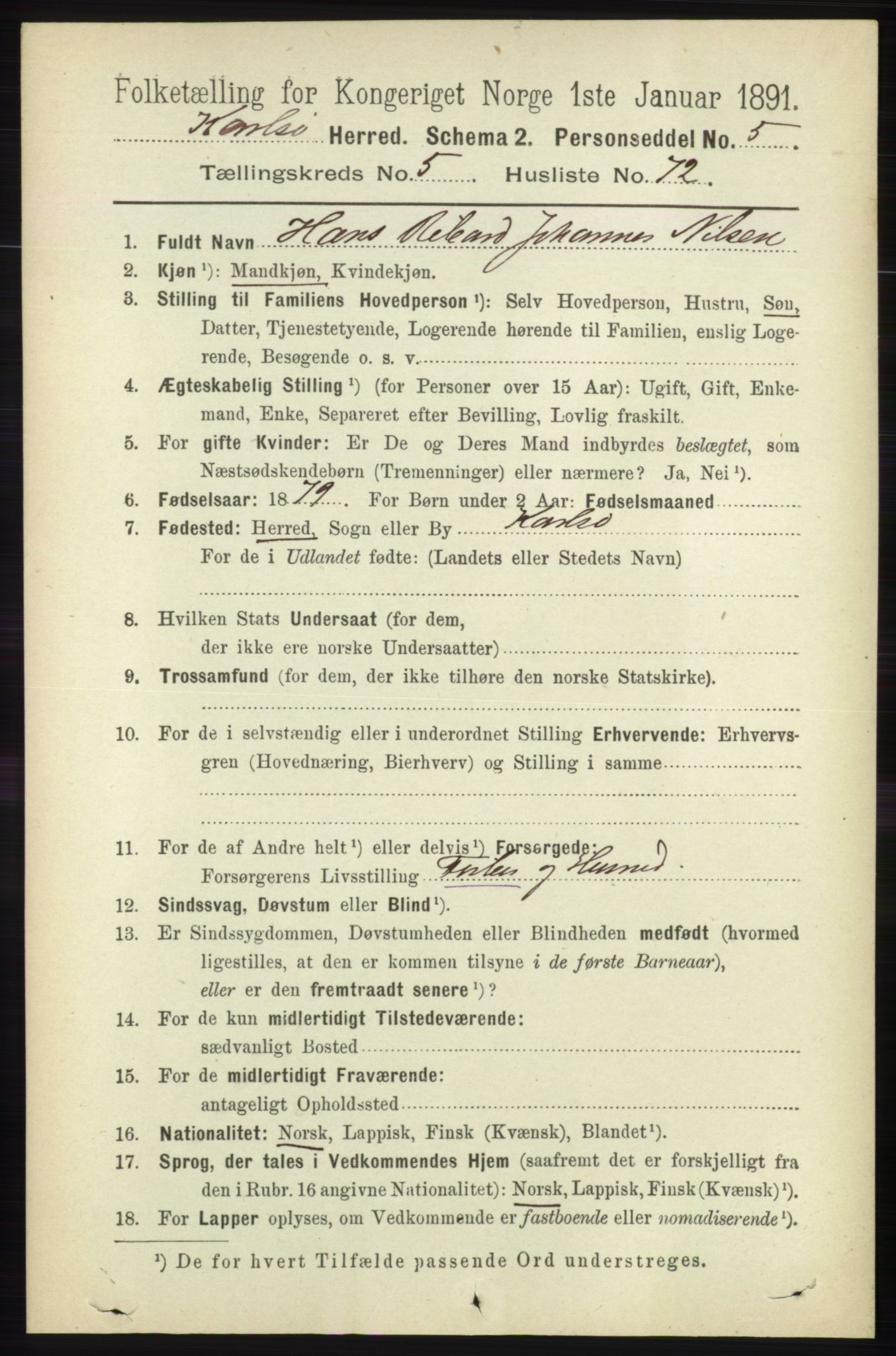 RA, 1891 census for 1936 Karlsøy, 1891, p. 1787