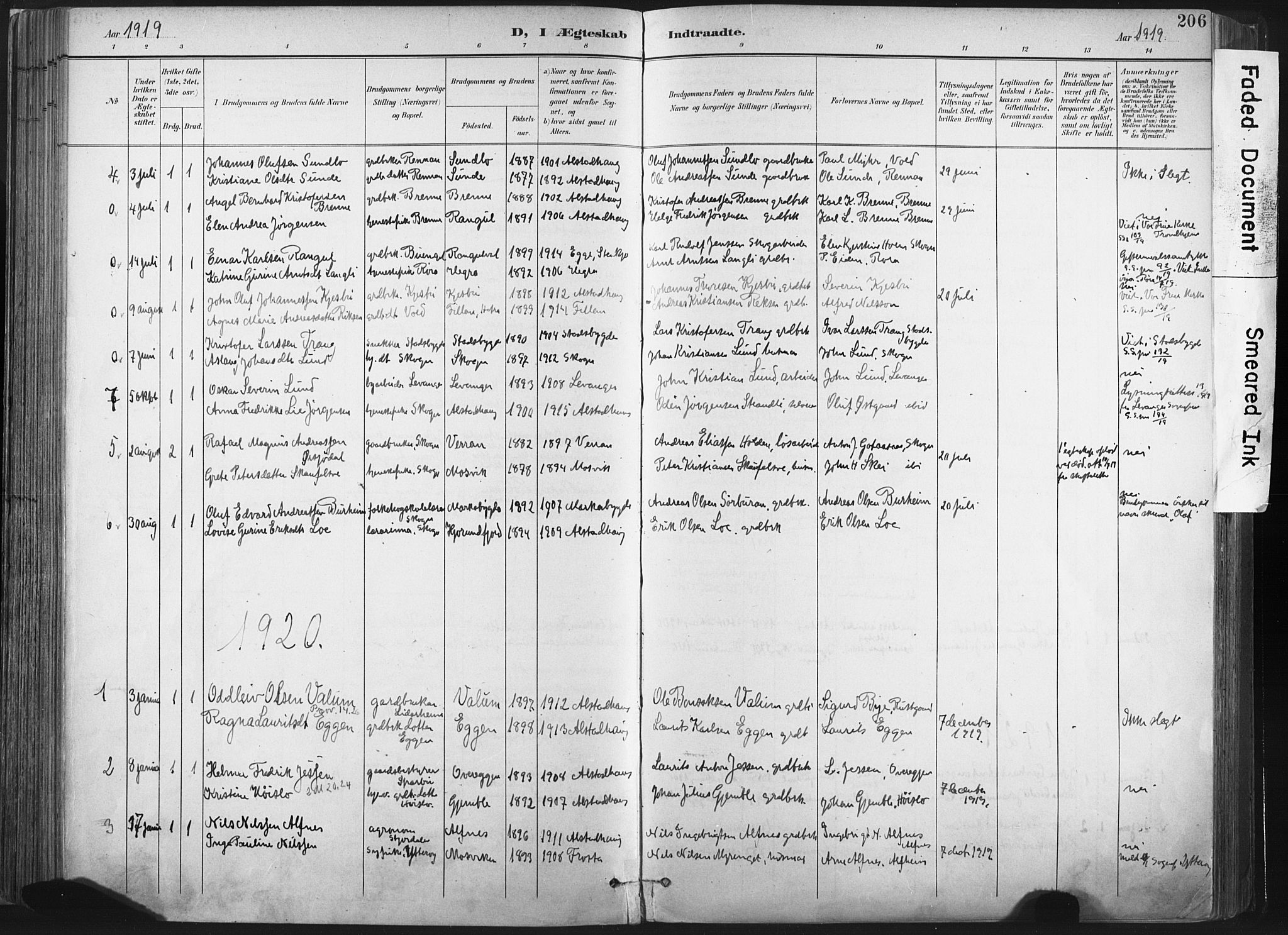 Ministerialprotokoller, klokkerbøker og fødselsregistre - Nord-Trøndelag, SAT/A-1458/717/L0162: Parish register (official) no. 717A12, 1898-1923, p. 206