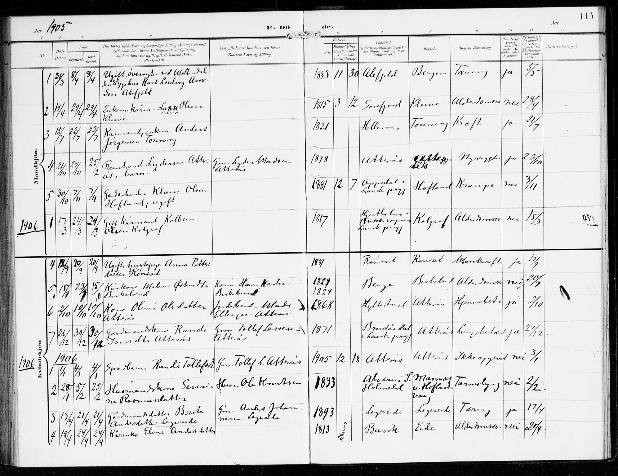 Hyllestad sokneprestembete, SAB/A-80401: Parish register (official) no. B 2, 1903-1917, p. 114